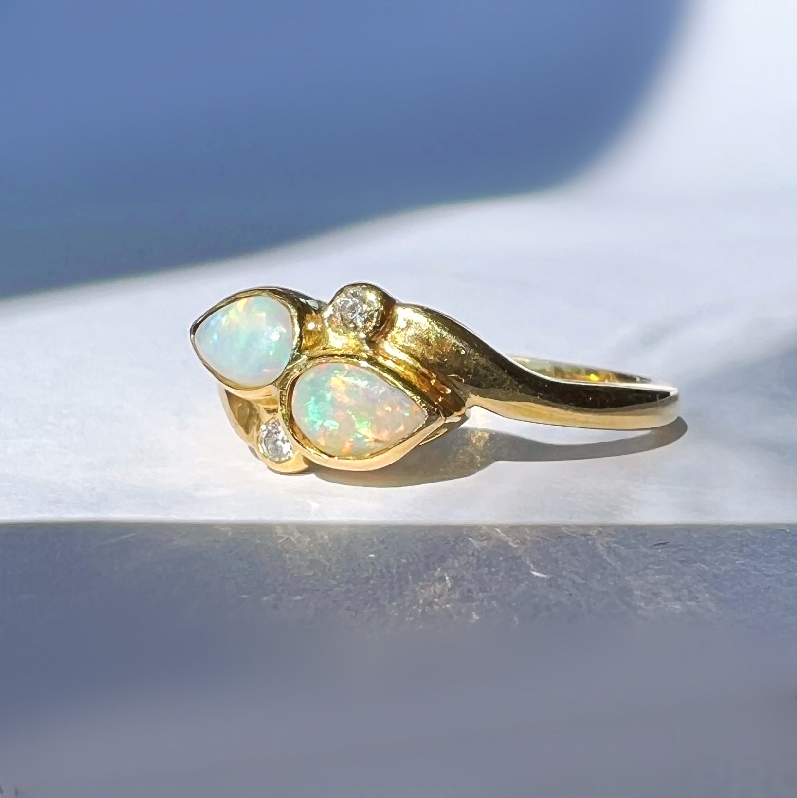 Opal and Diamond Petal Ring