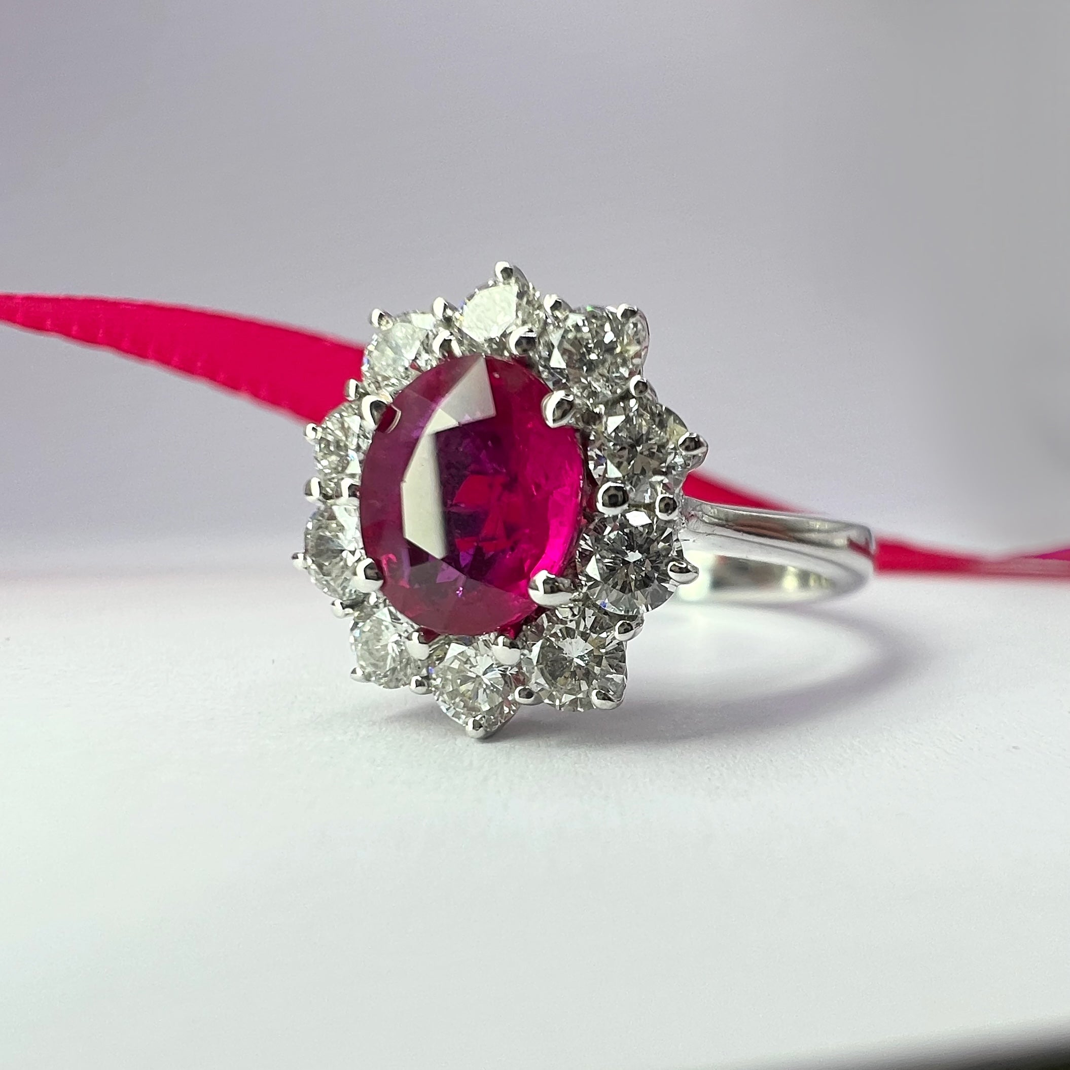1.48ct Burma Ruby and Diamond Cluster Ring