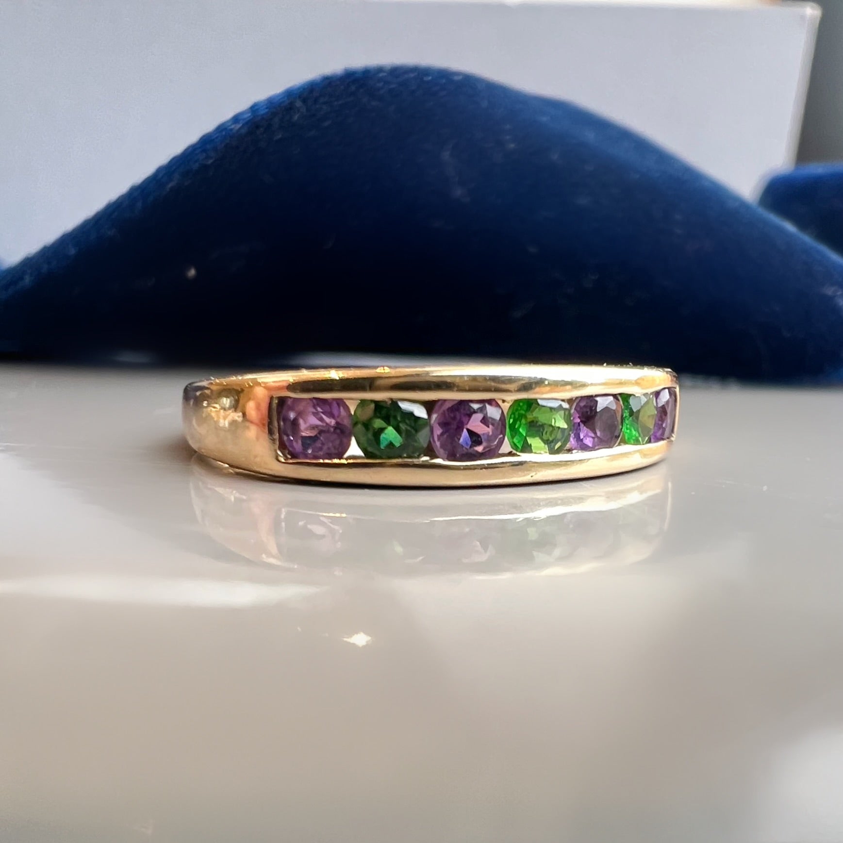 Amethyst and Green Tourmaline Half Eternity Ring