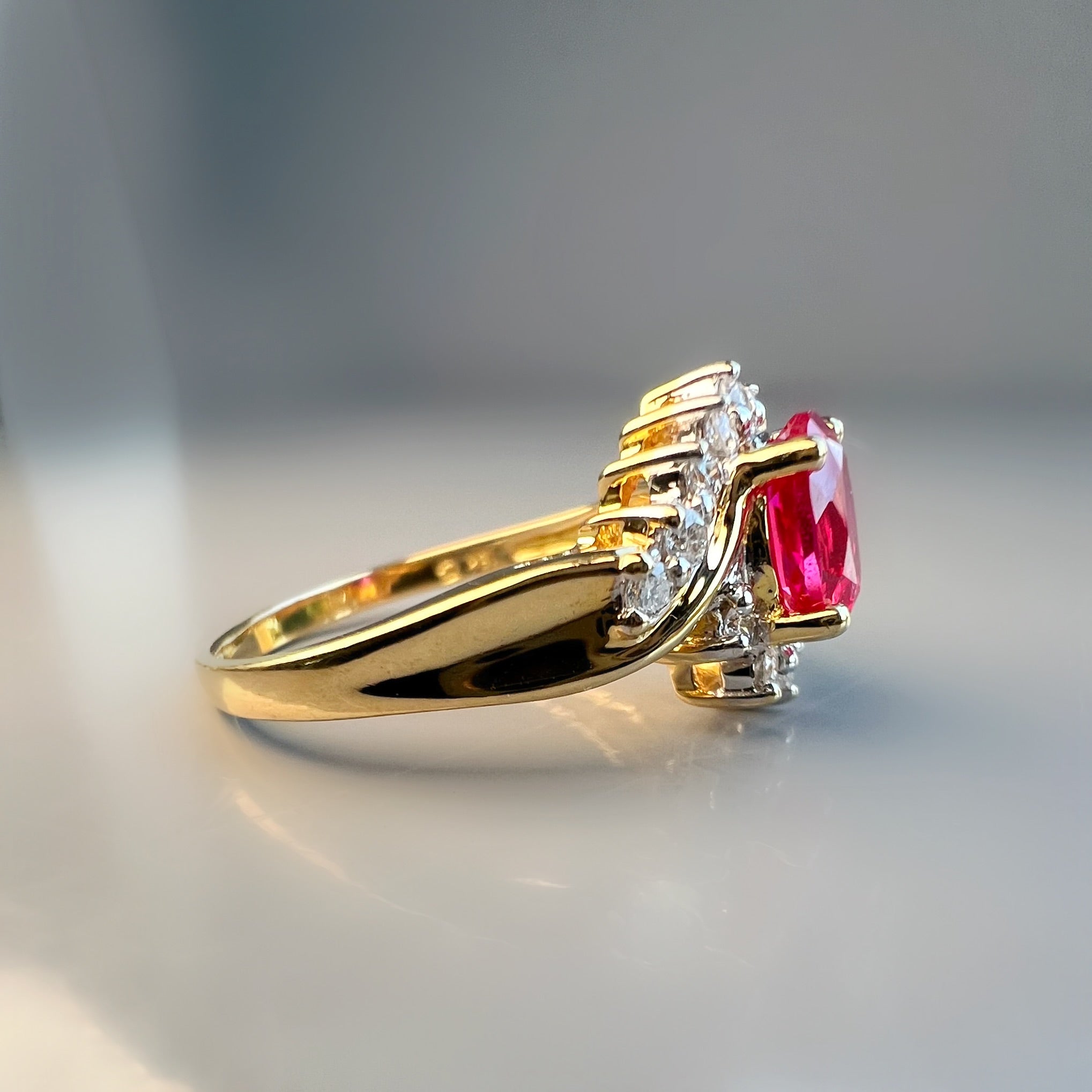 Ruby 0.75ct and Diamond Twist Cluster Ring