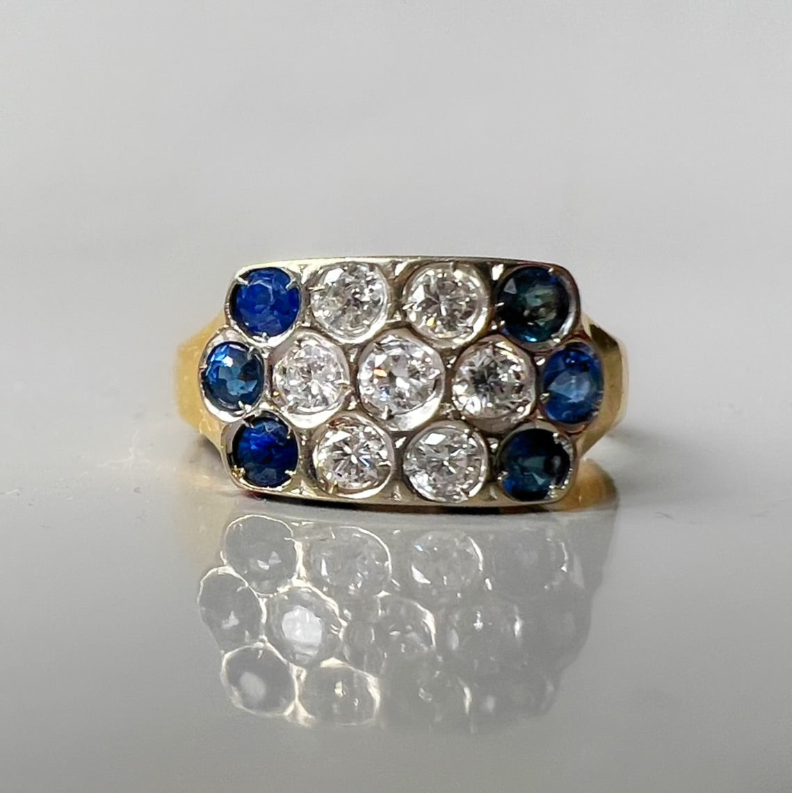 Vintage Sapphire and Diamond 3 Row Ring