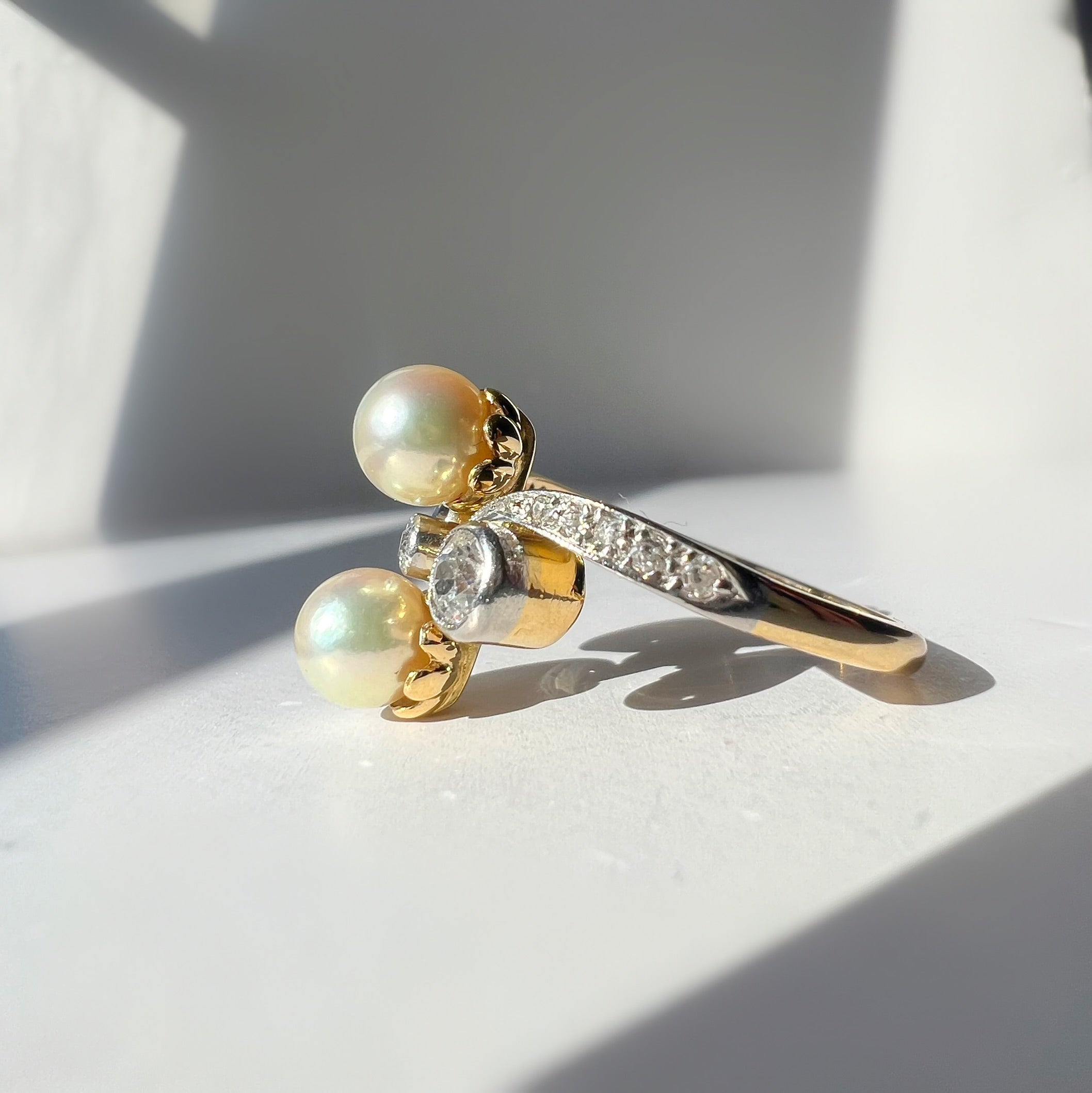 Antique Art Nouveau Pearl and Diamond Ring