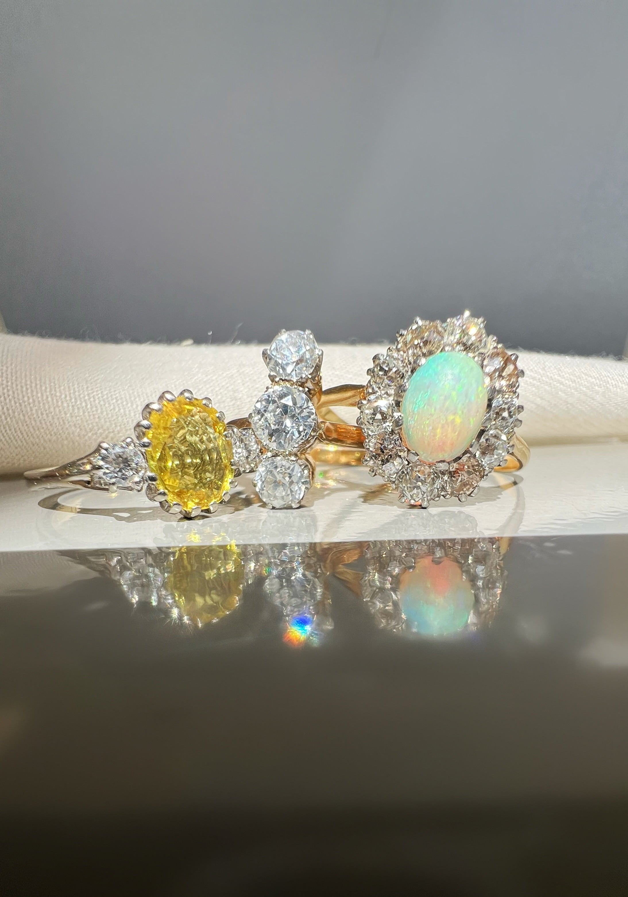 Antique Opal and Diamond Cluster Ring