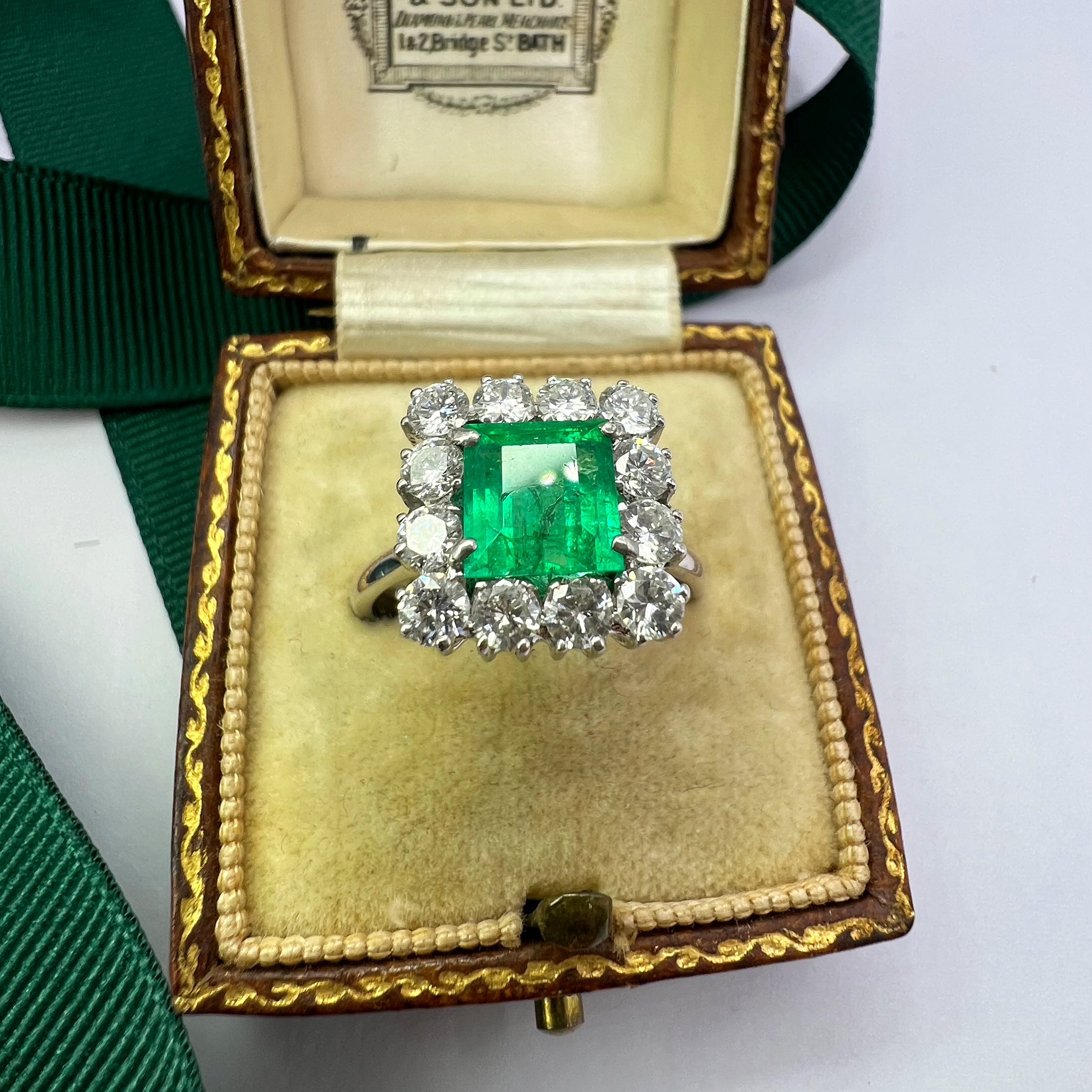 1.46ct Emerald and Diamond Square Cut Halo Ring