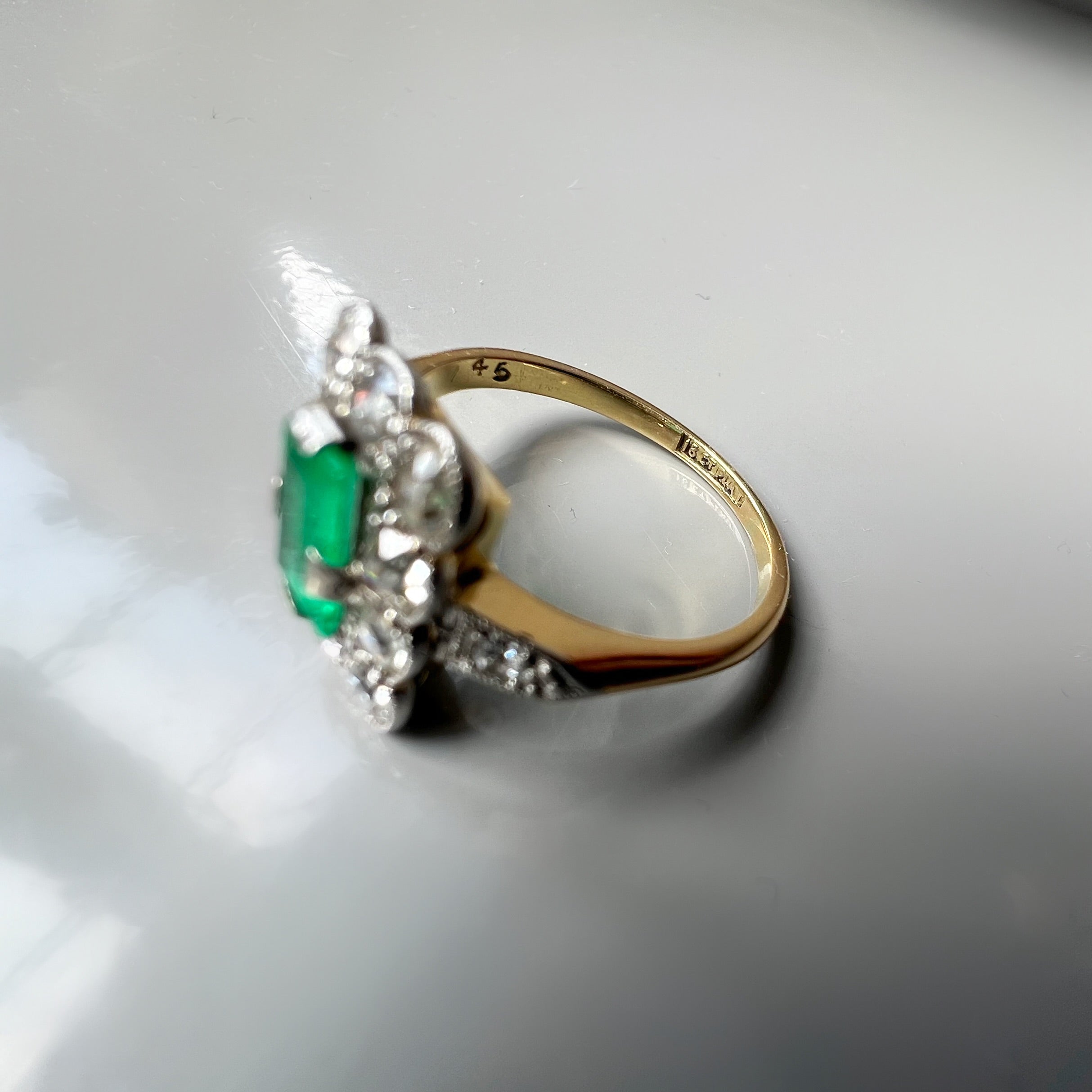Antique 0.75ct Emerald and Diamond Rectangular Ring