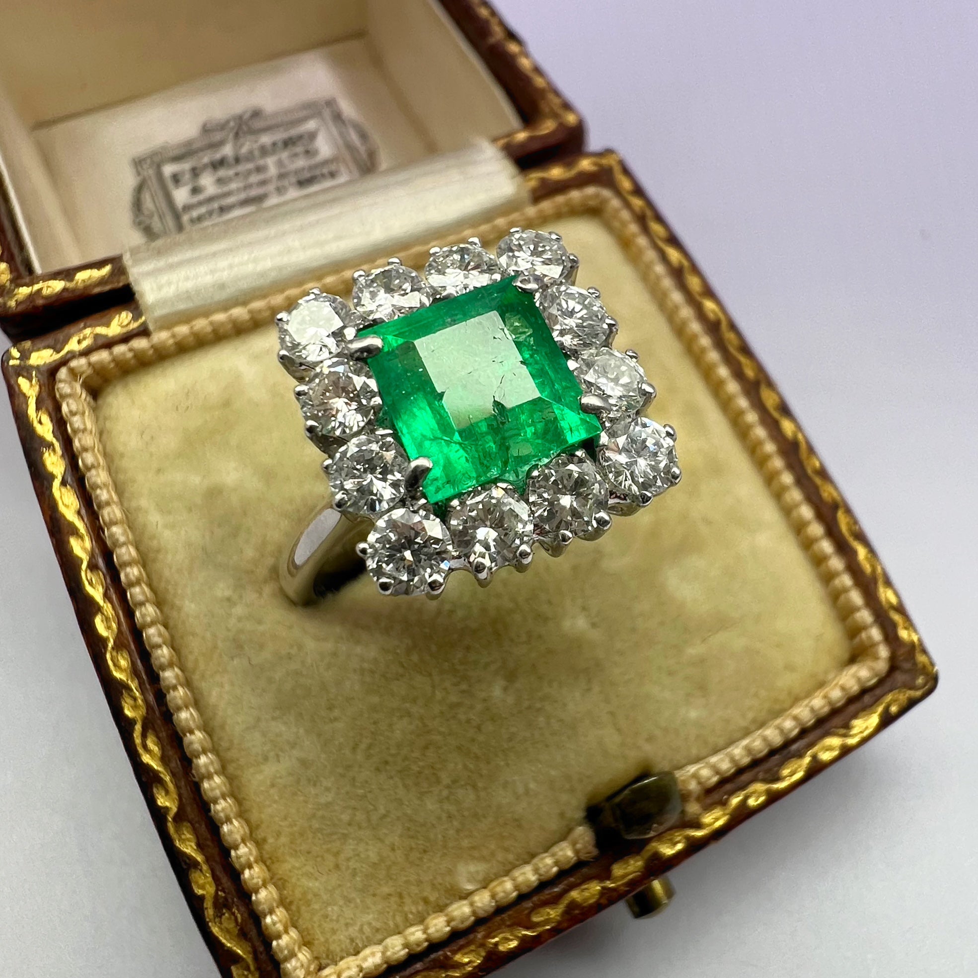 1.46ct Emerald and Diamond Square Cut Halo Ring