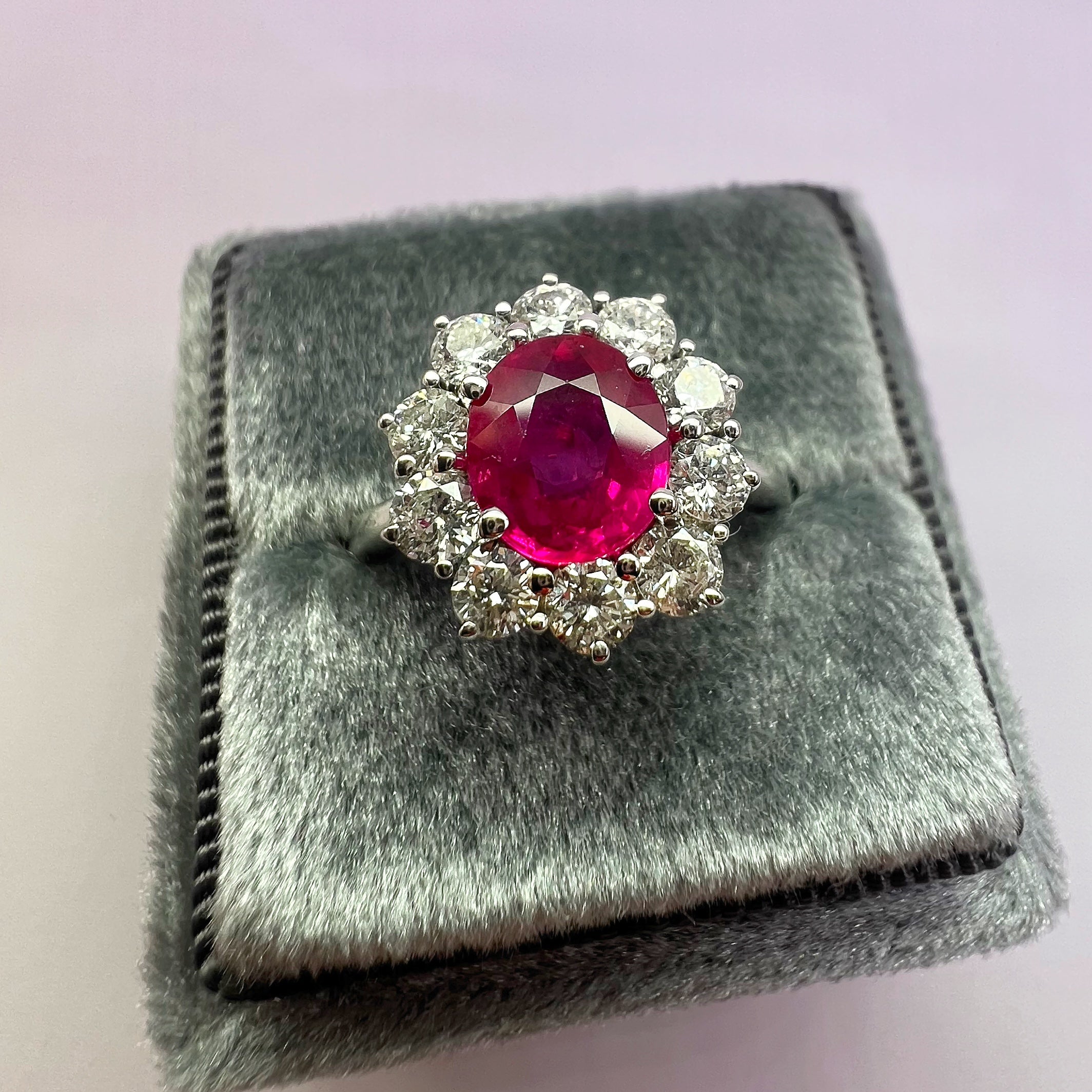 1.48ct Burma Ruby and Diamond Cluster Ring