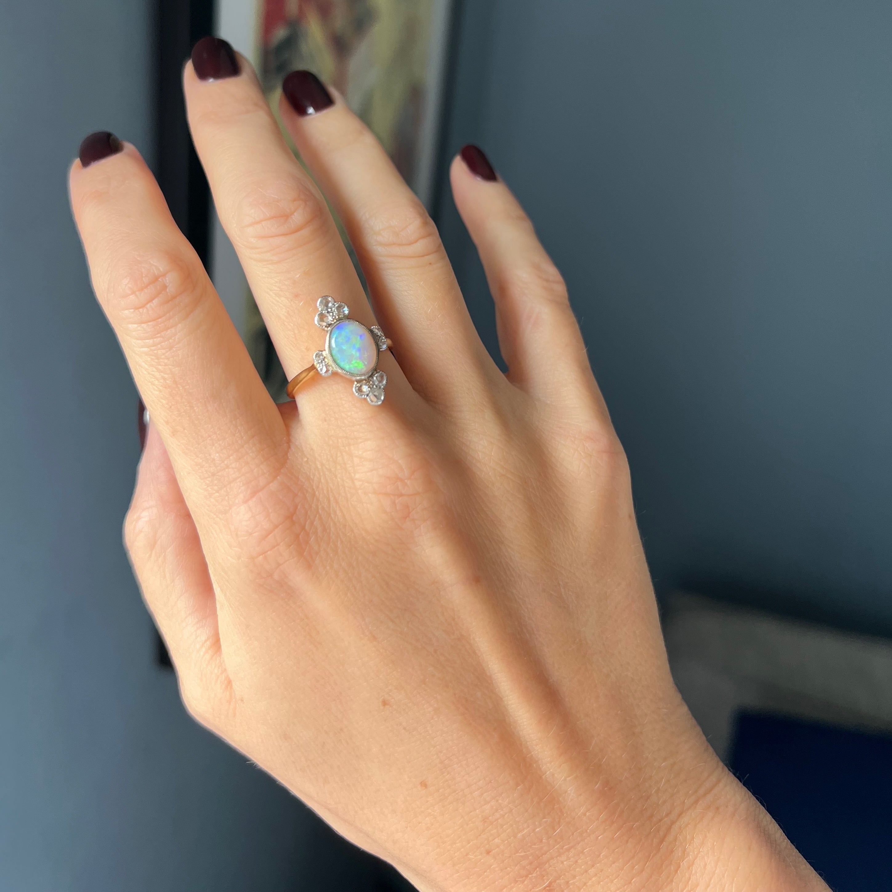 Ornate Antique Opal and Diamond Ring