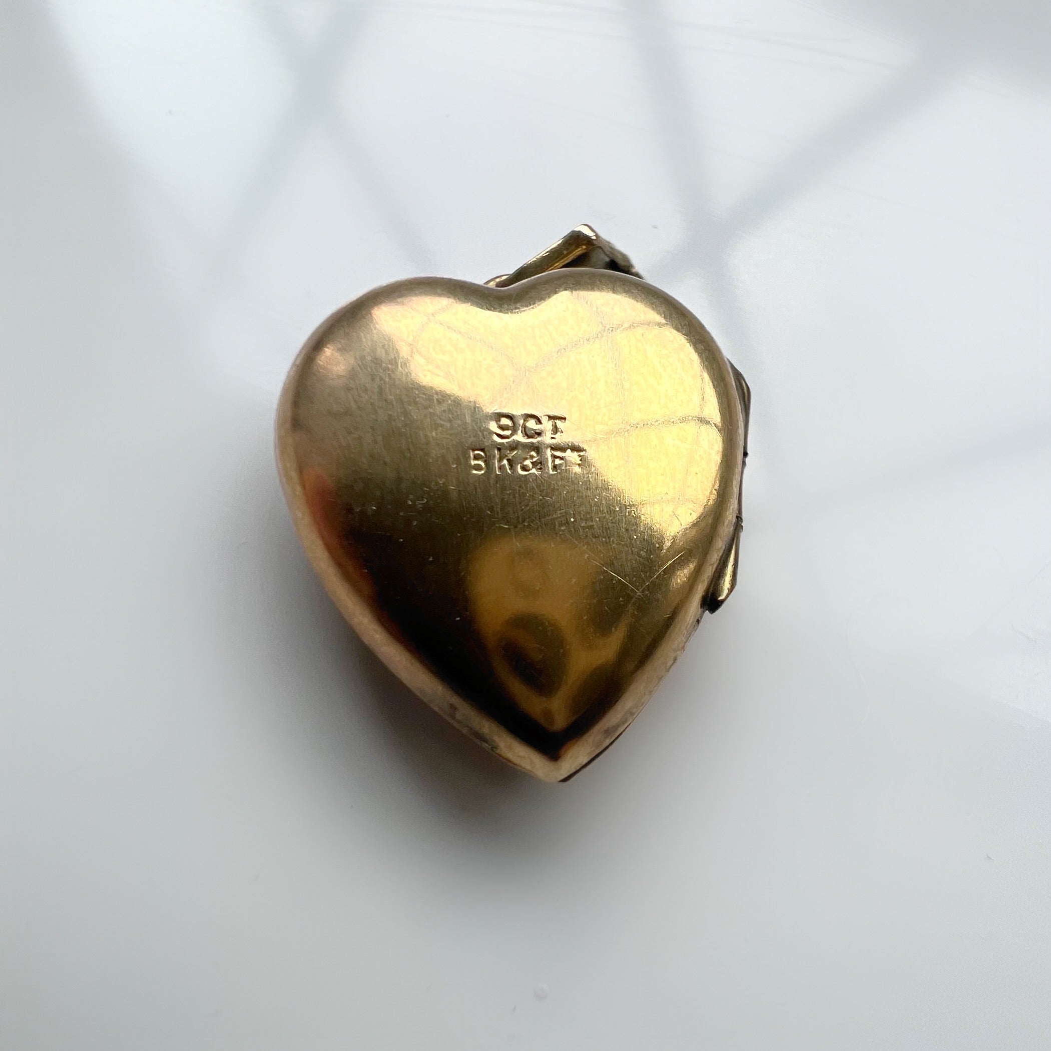 Medium Antique 9ct Gold Back and Front Heart Locket with Butterfly Etching