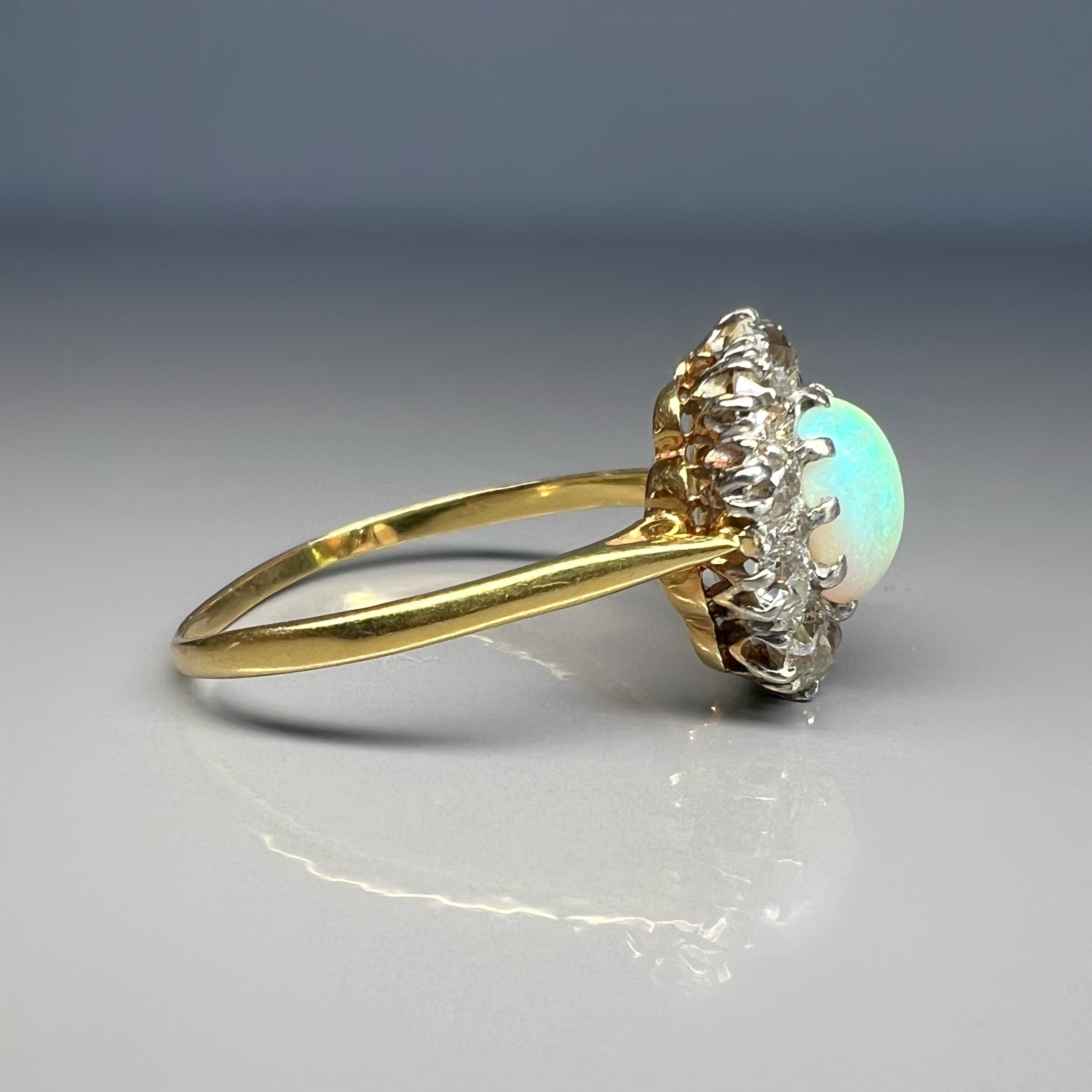 Antique Opal and Diamond Cluster Ring