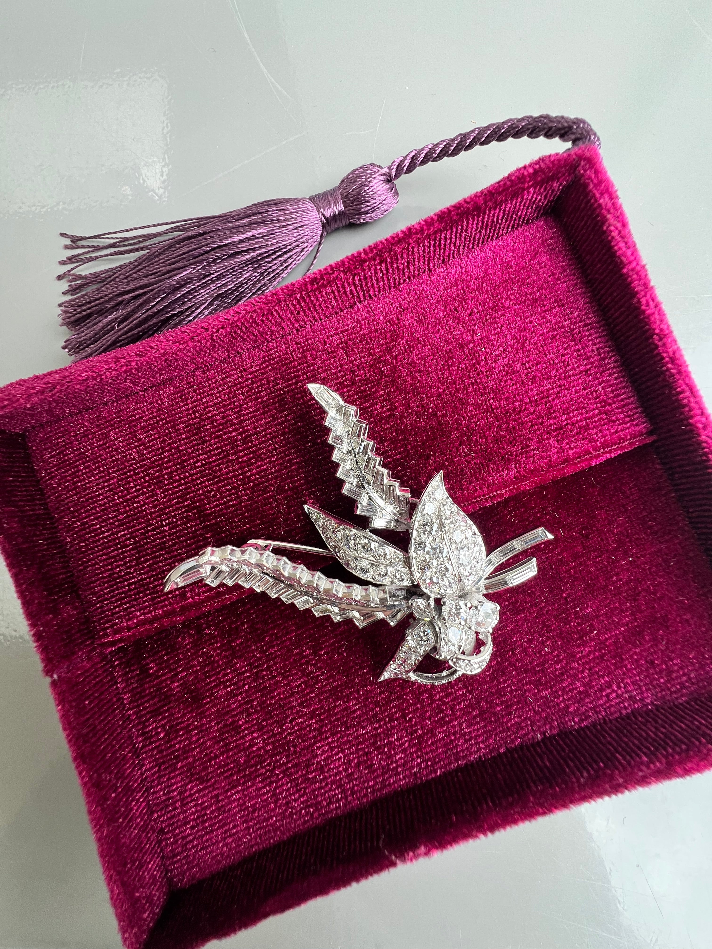 Vintage 4.5ct Diamond Leaf Spray Brooch