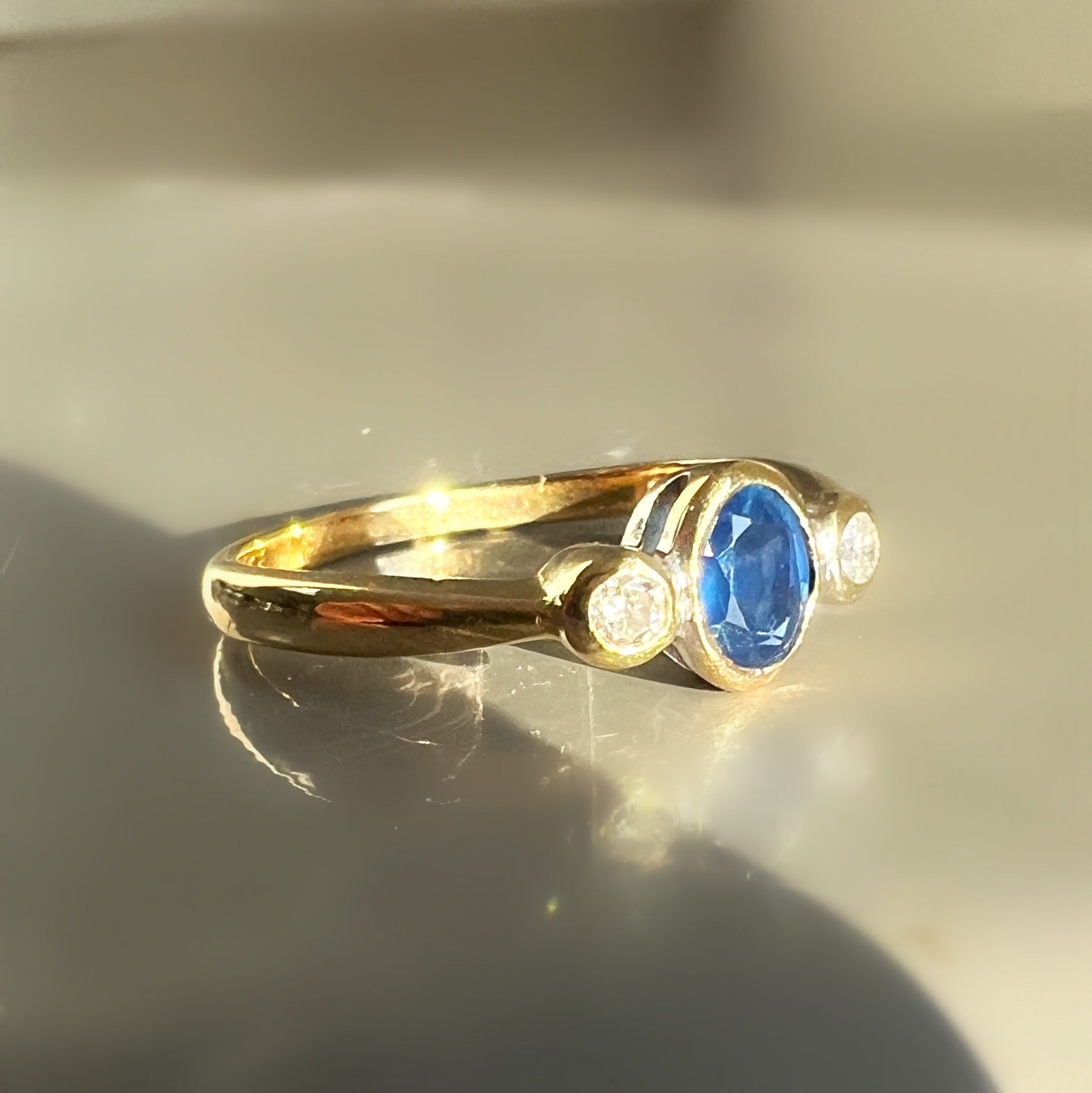 Antique Sapphire and Diamond 3 Stone Ring