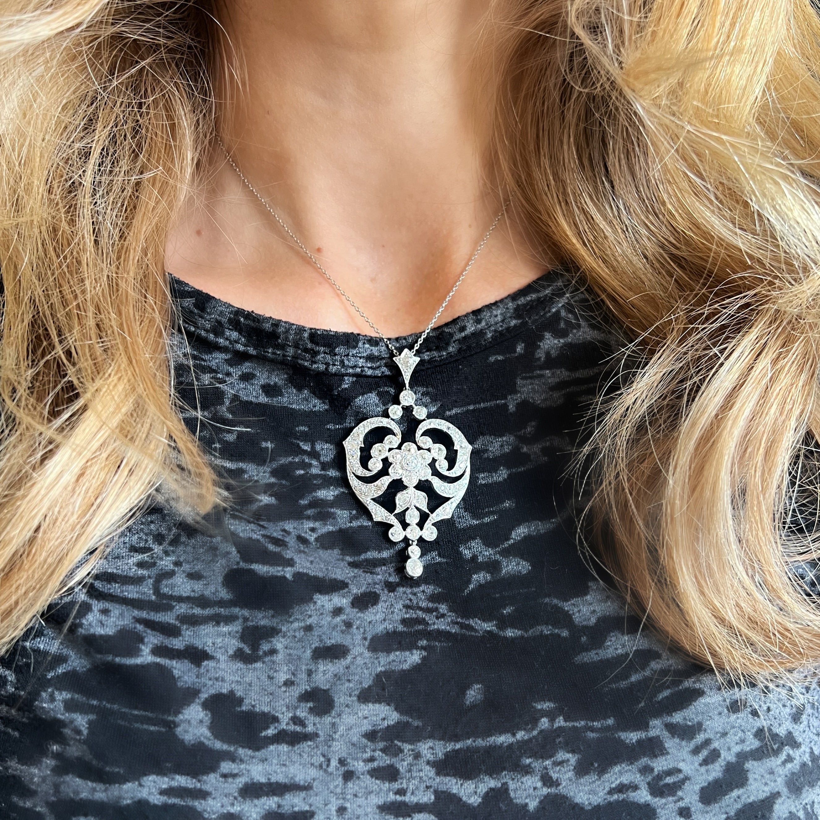 Antique Edwardian 4.00ct Diamond Pendant Necklace