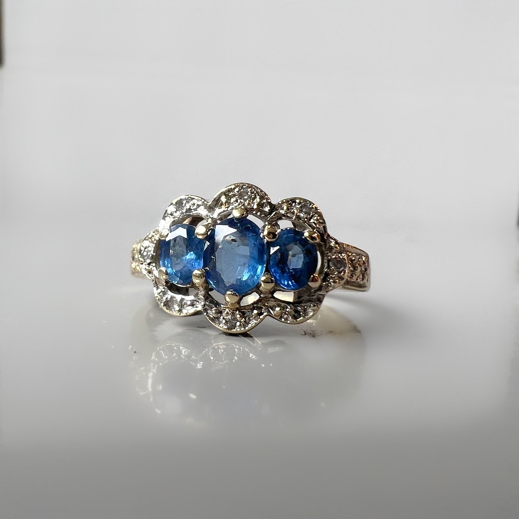 Vintage Sapphire and Diamond 3 Stone Ring