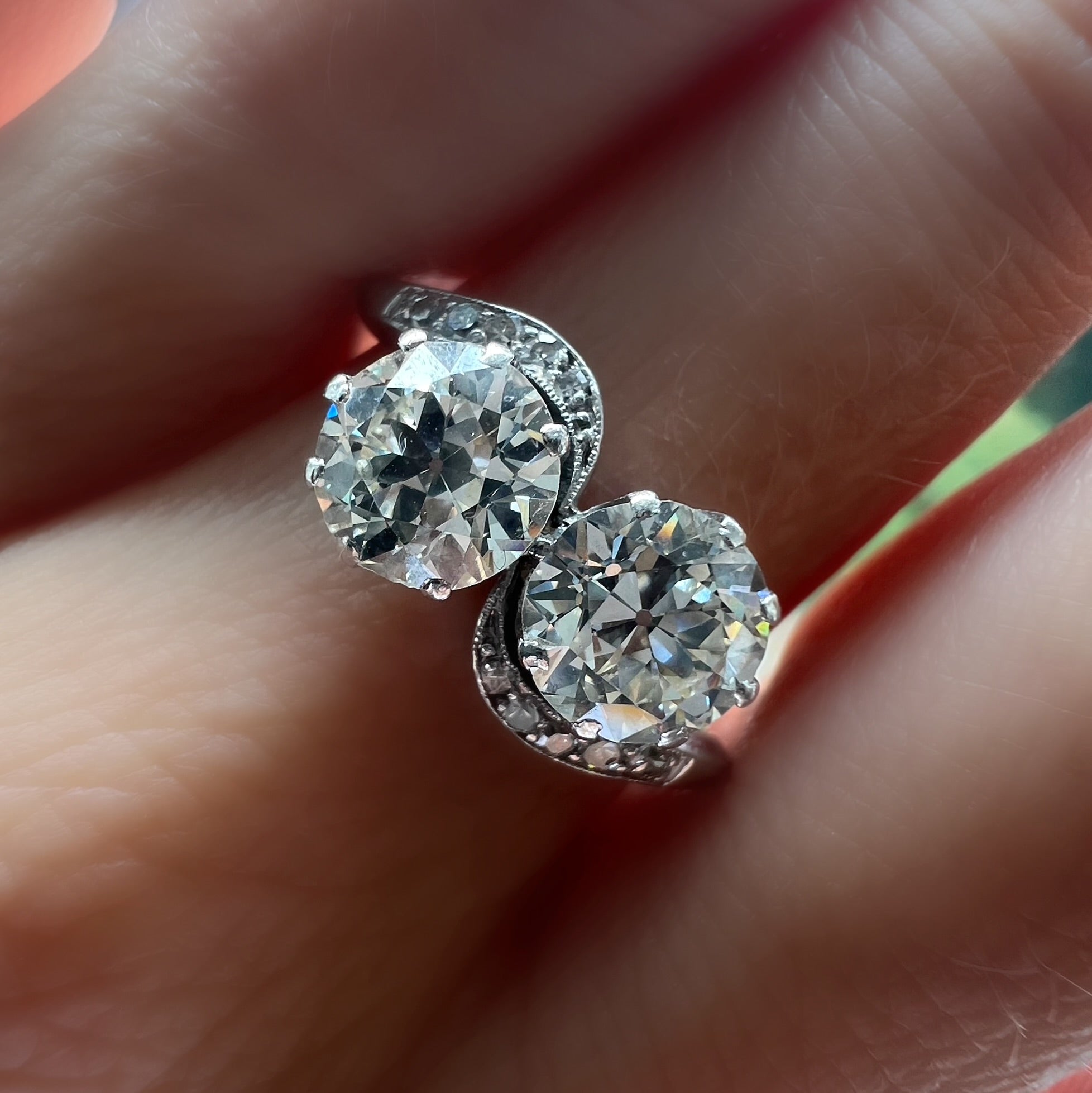 Antique 2.20ct Old European Cut Diamond Toi et Moi Ring