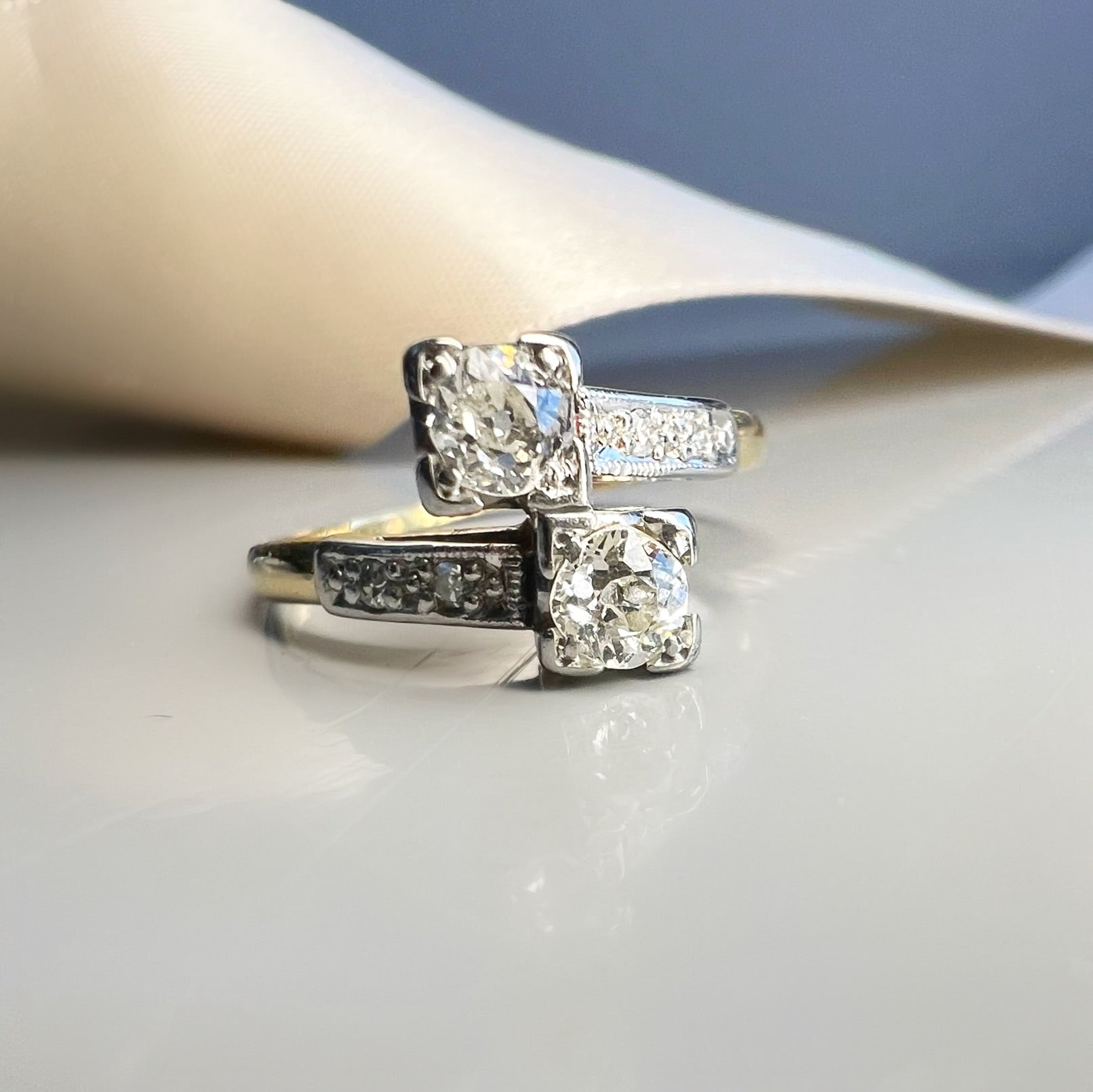 Antique 050ct Old Cut Diamond Cross Over Ring