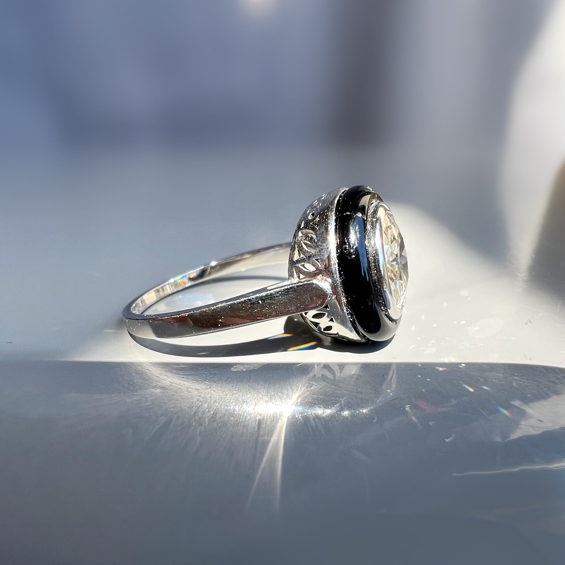Art Deco 1.30ct Diamond and Onyx Ring