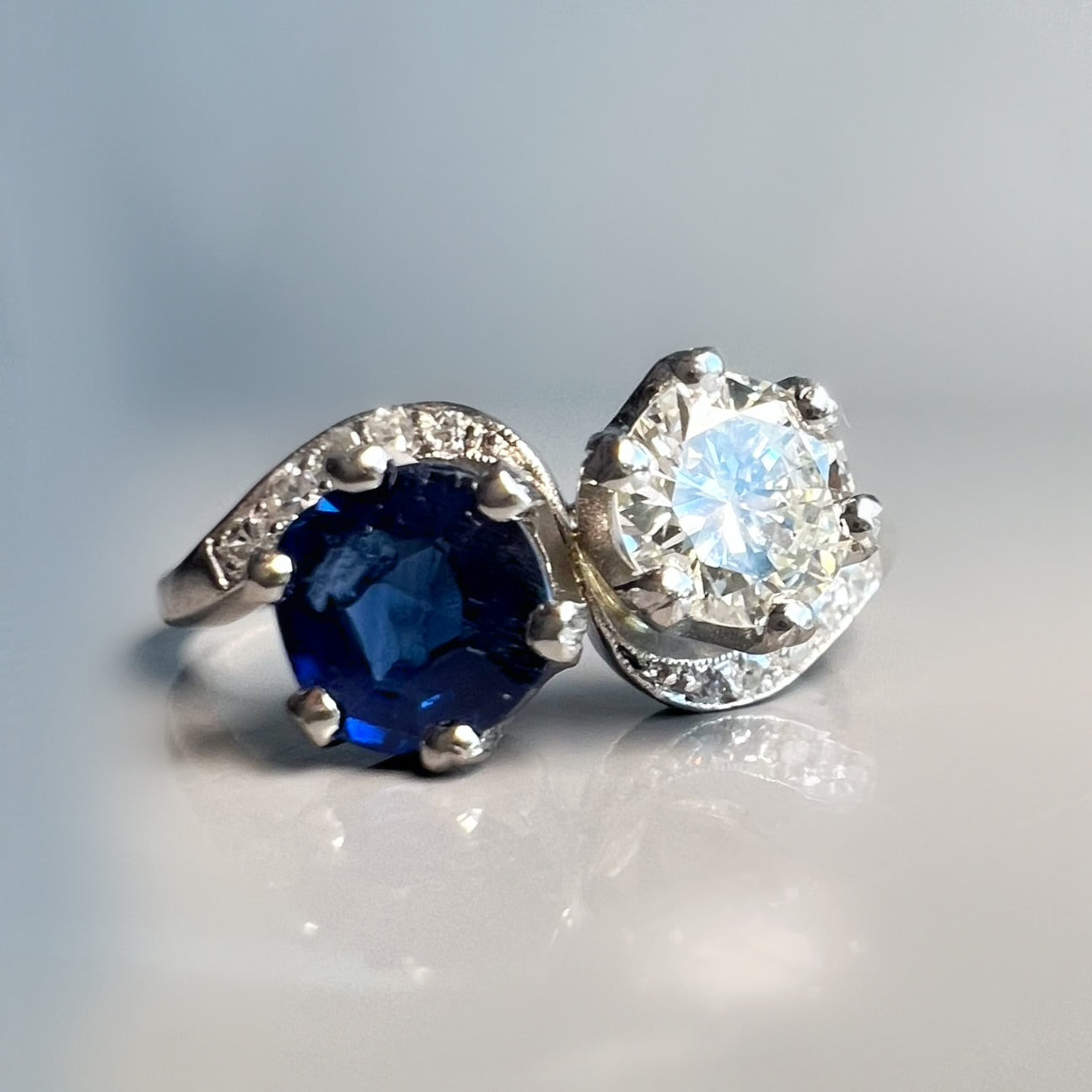 Vintage Sapphire and Diamond Toi et Moi