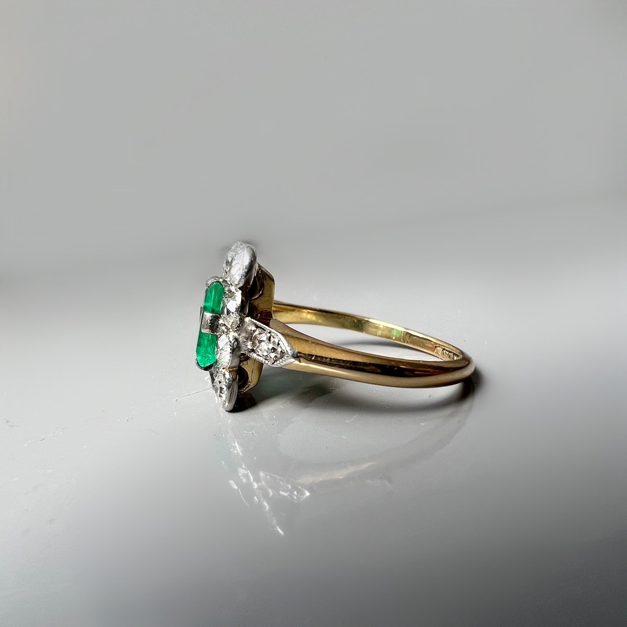 Antique 0.75ct Emerald and Diamond Rectangular Ring