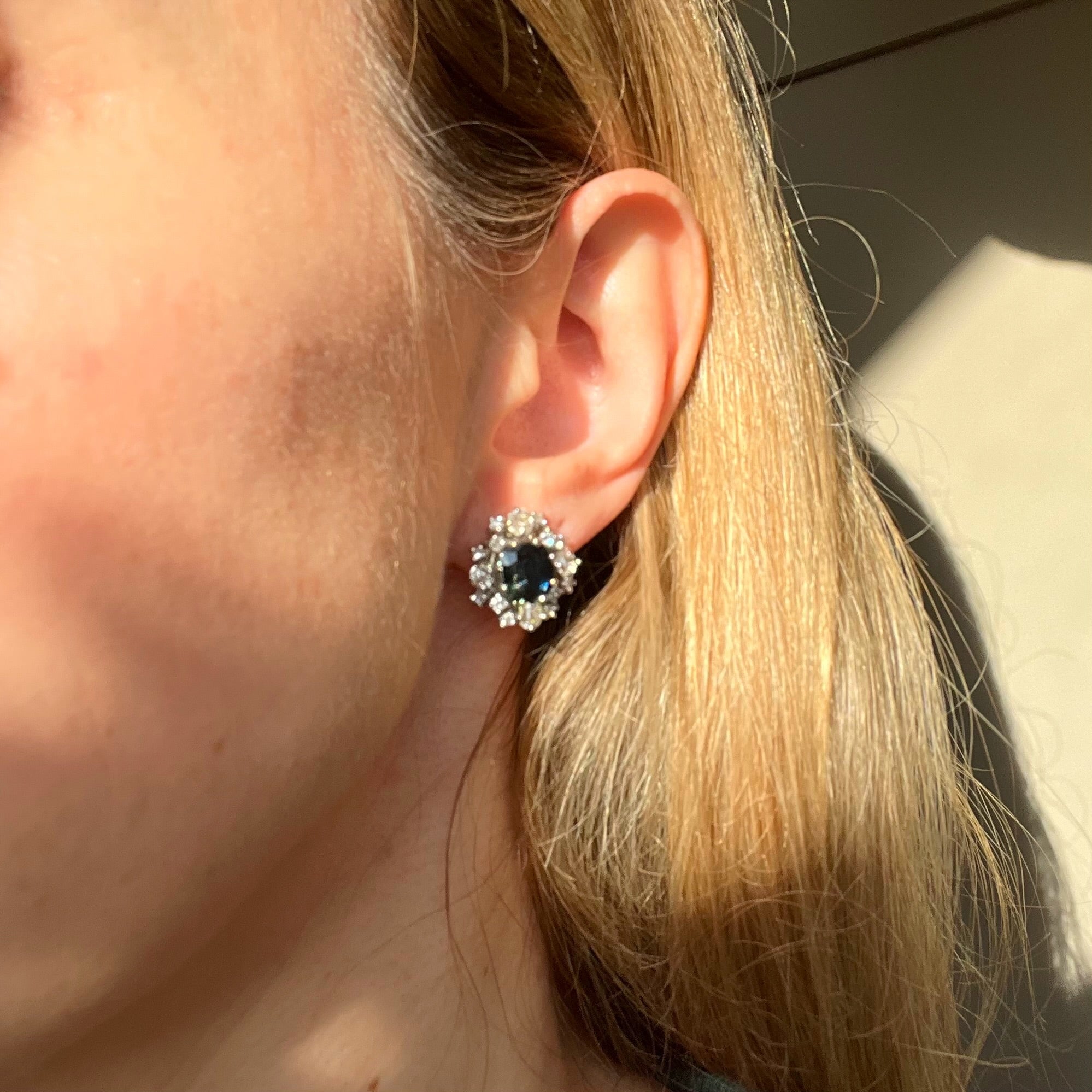 Vintage Sapphire and Diamond Cluster Earrings