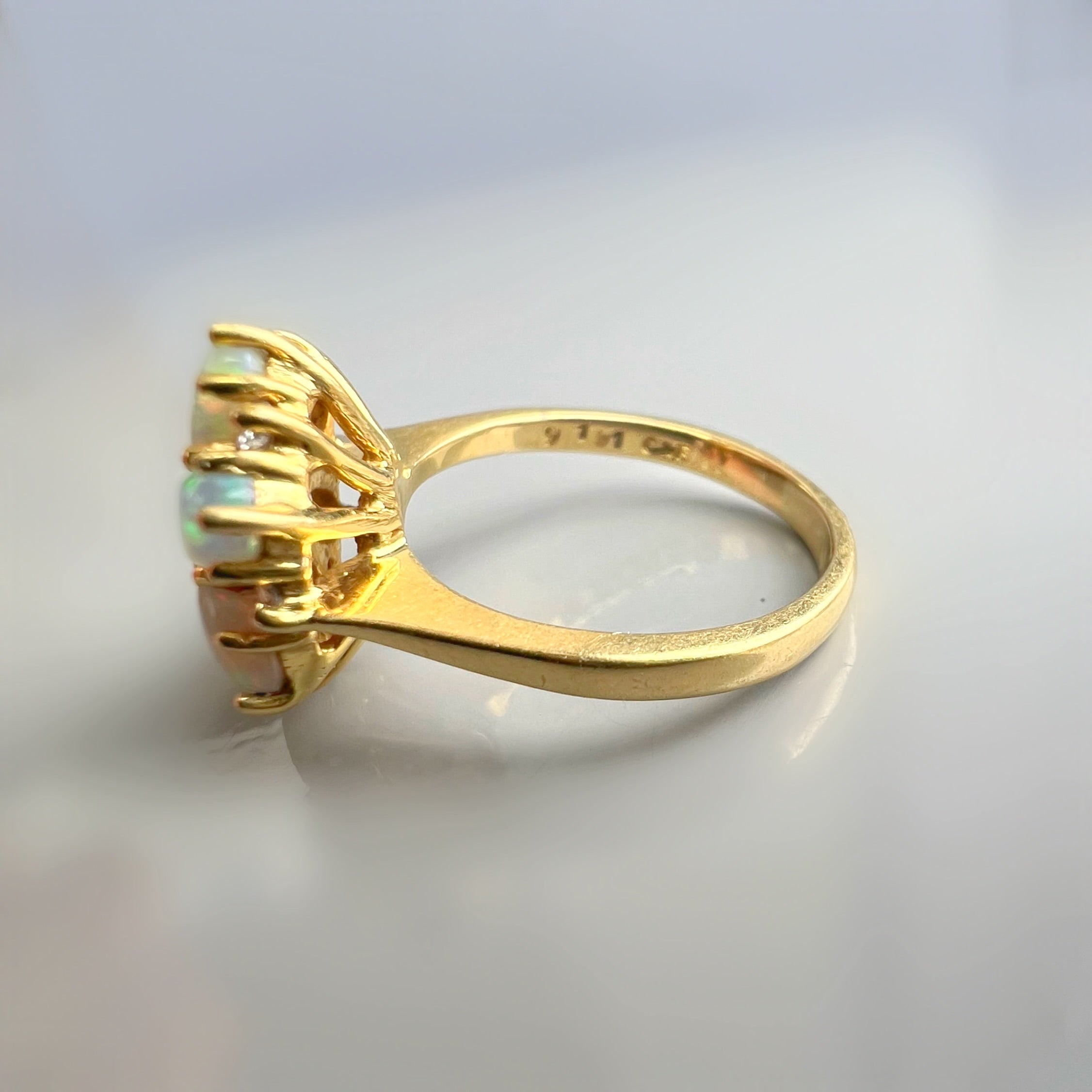Vintage Opal and Diamond Cluster Ring in 18ct Gold by Cropp and Farr