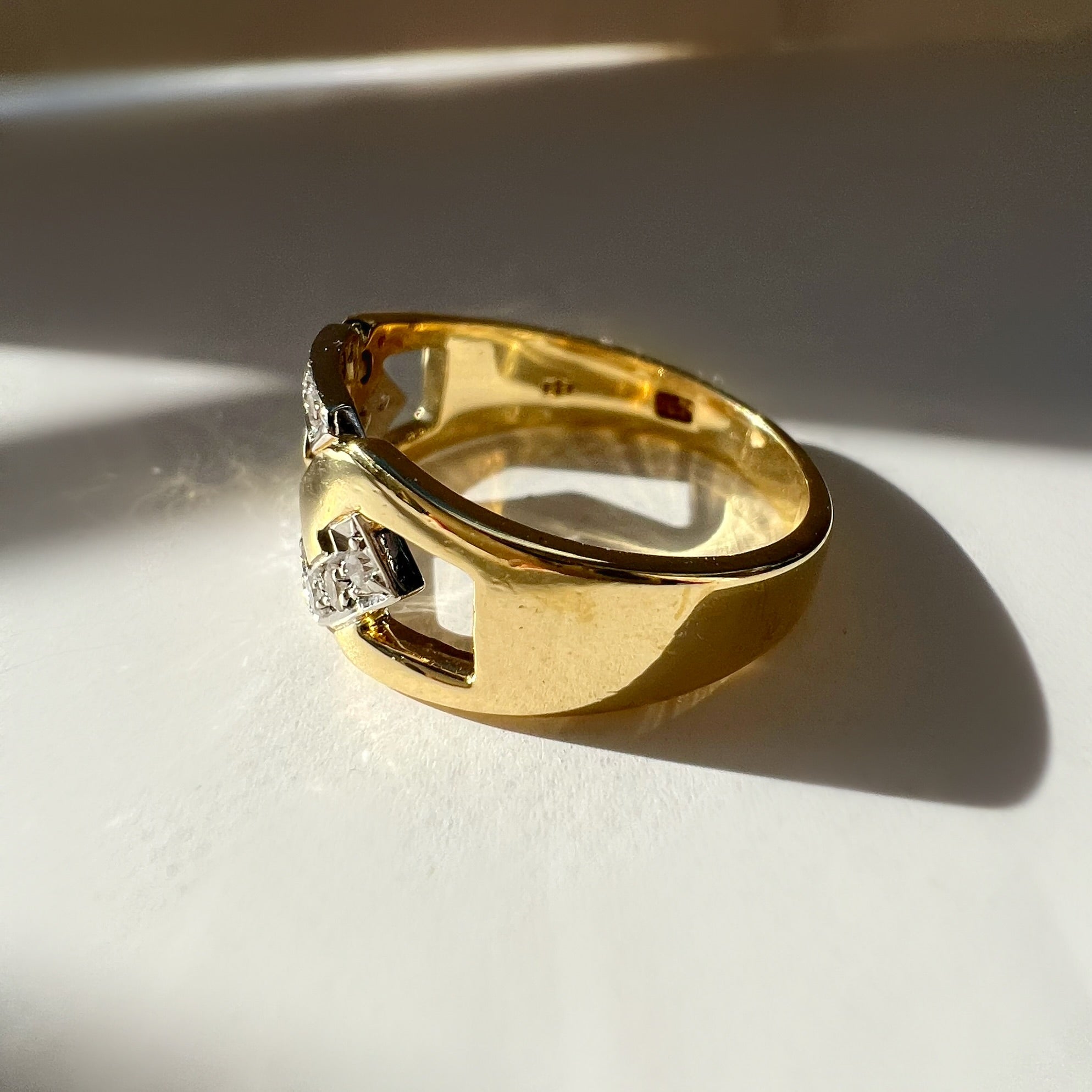 Chunky Vintage Gold and Diamond Chain Ring