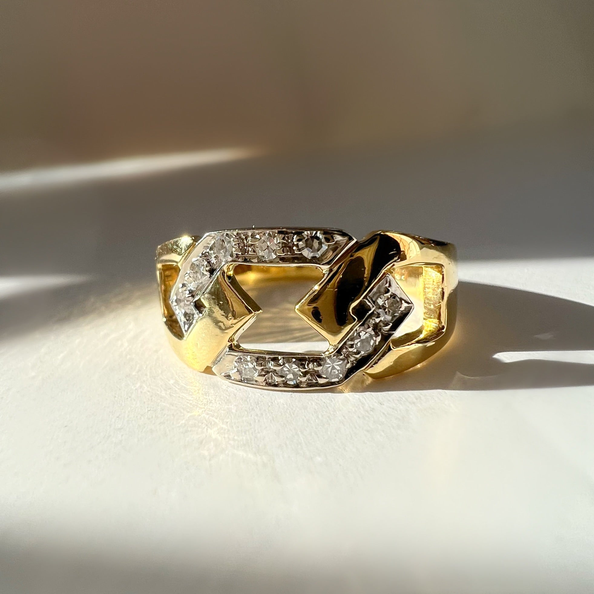 Chunky Vintage Gold and Diamond Chain Ring