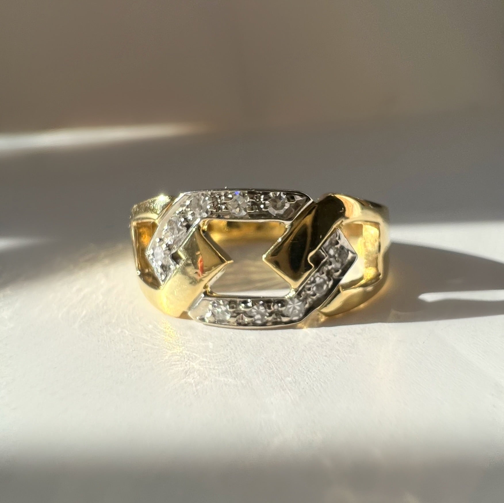 Chunky Vintage Gold and Diamond Chain Ring