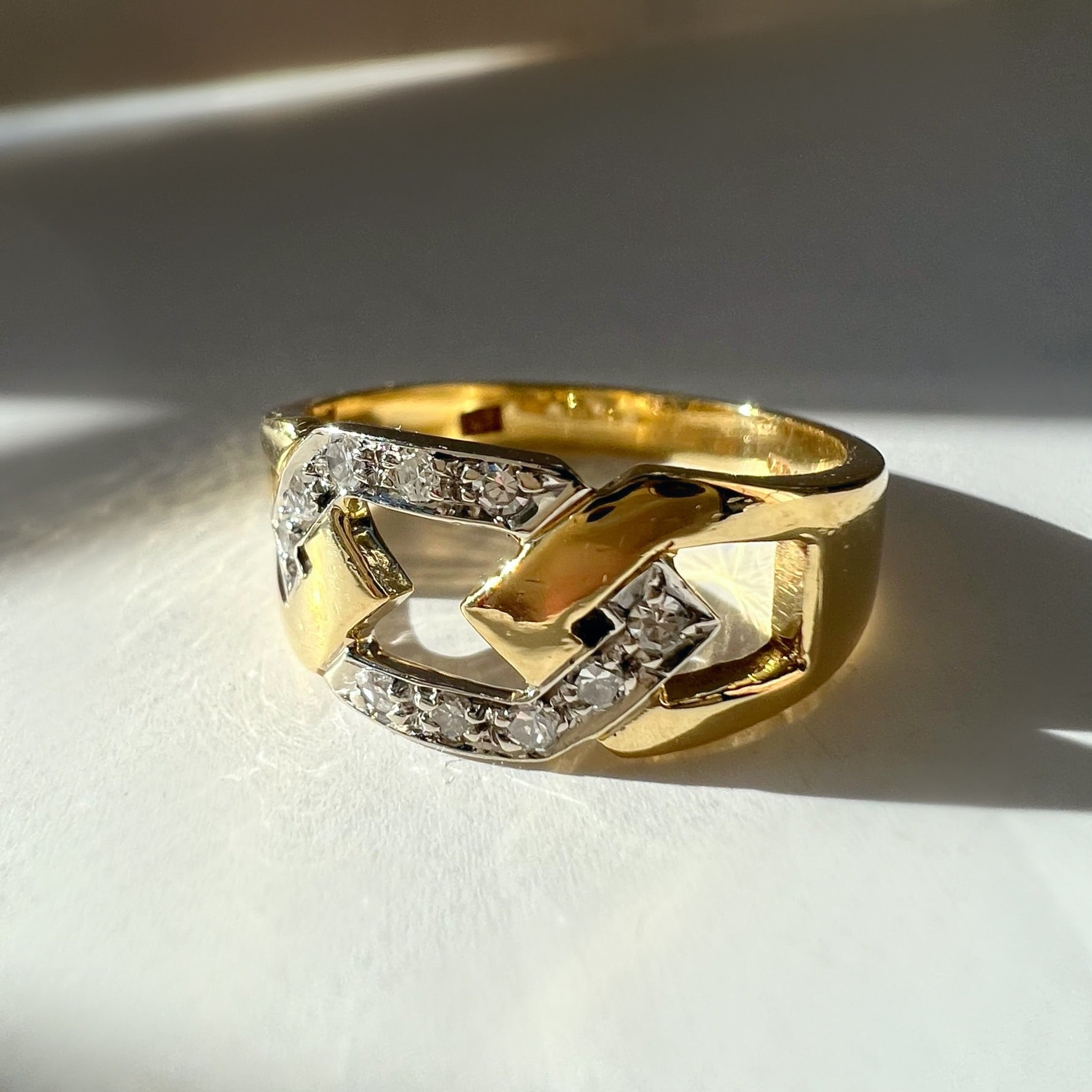Chunky Vintage Gold and Diamond Chain Ring
