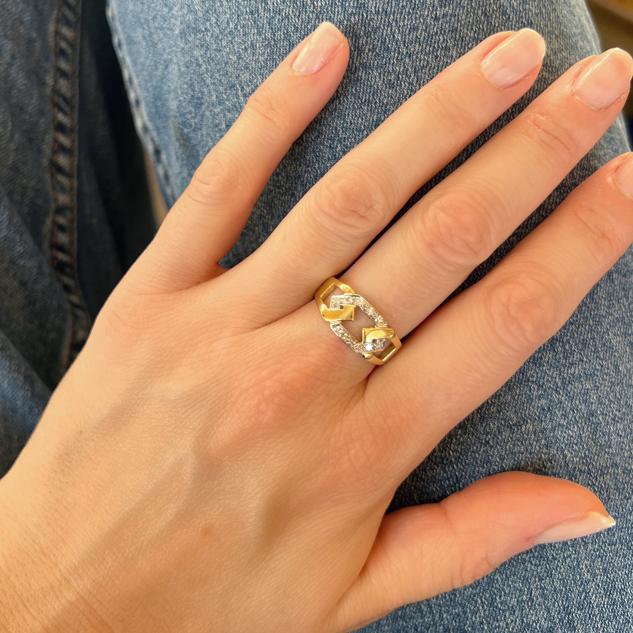 Chunky Vintage Gold and Diamond Chain Ring