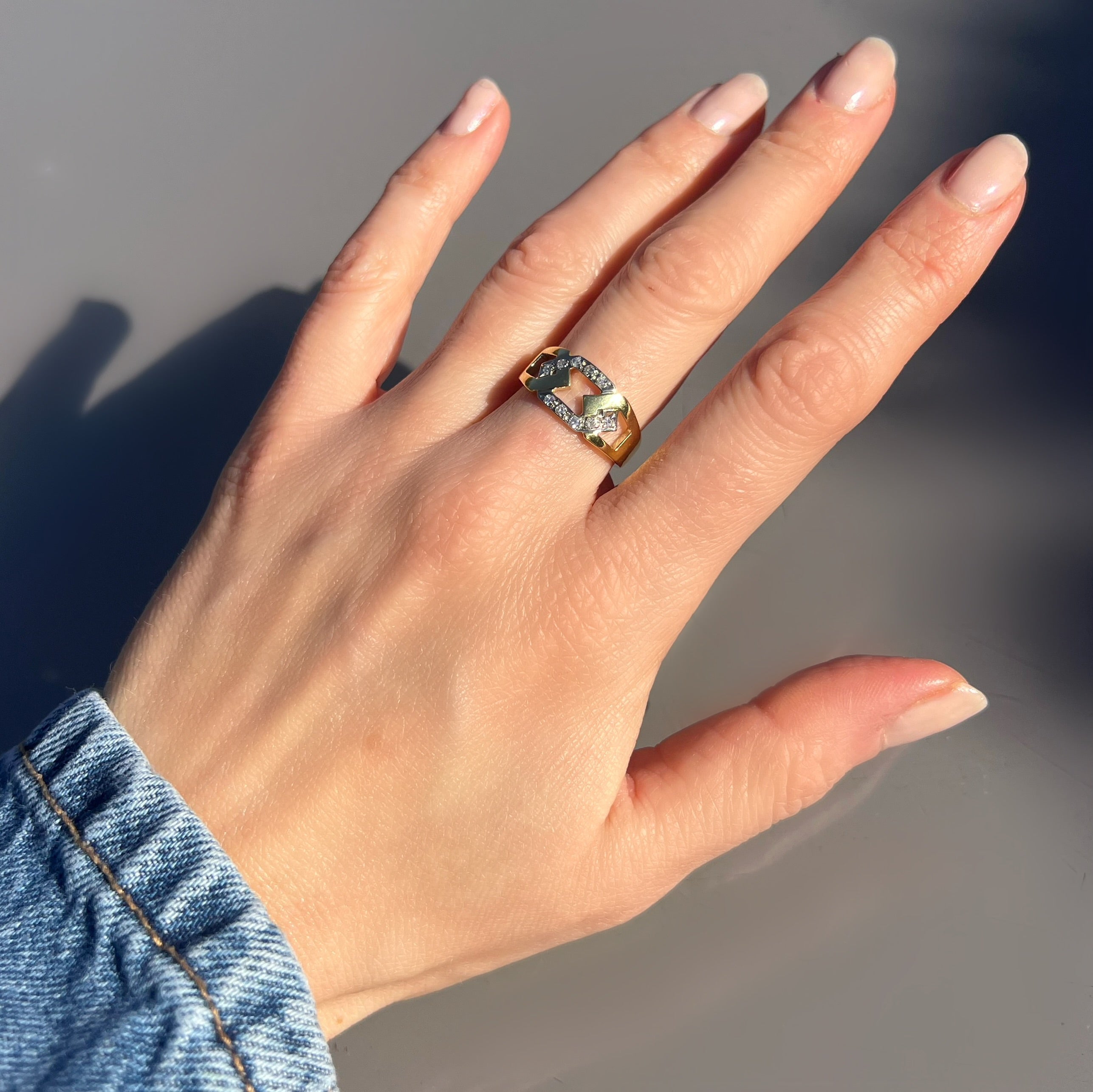 Chunky Vintage Gold and Diamond Chain Ring