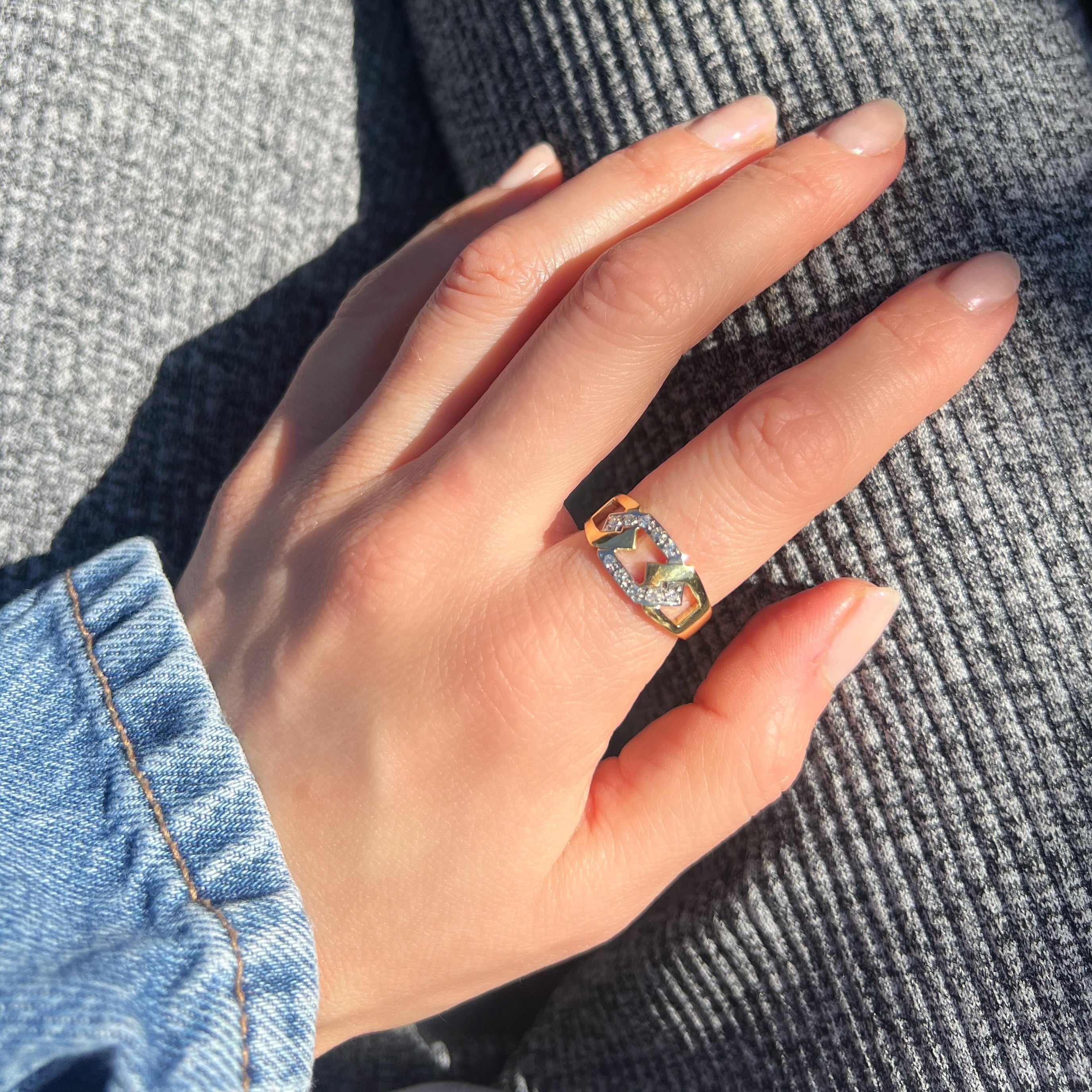 Chunky Vintage Gold and Diamond Chain Ring