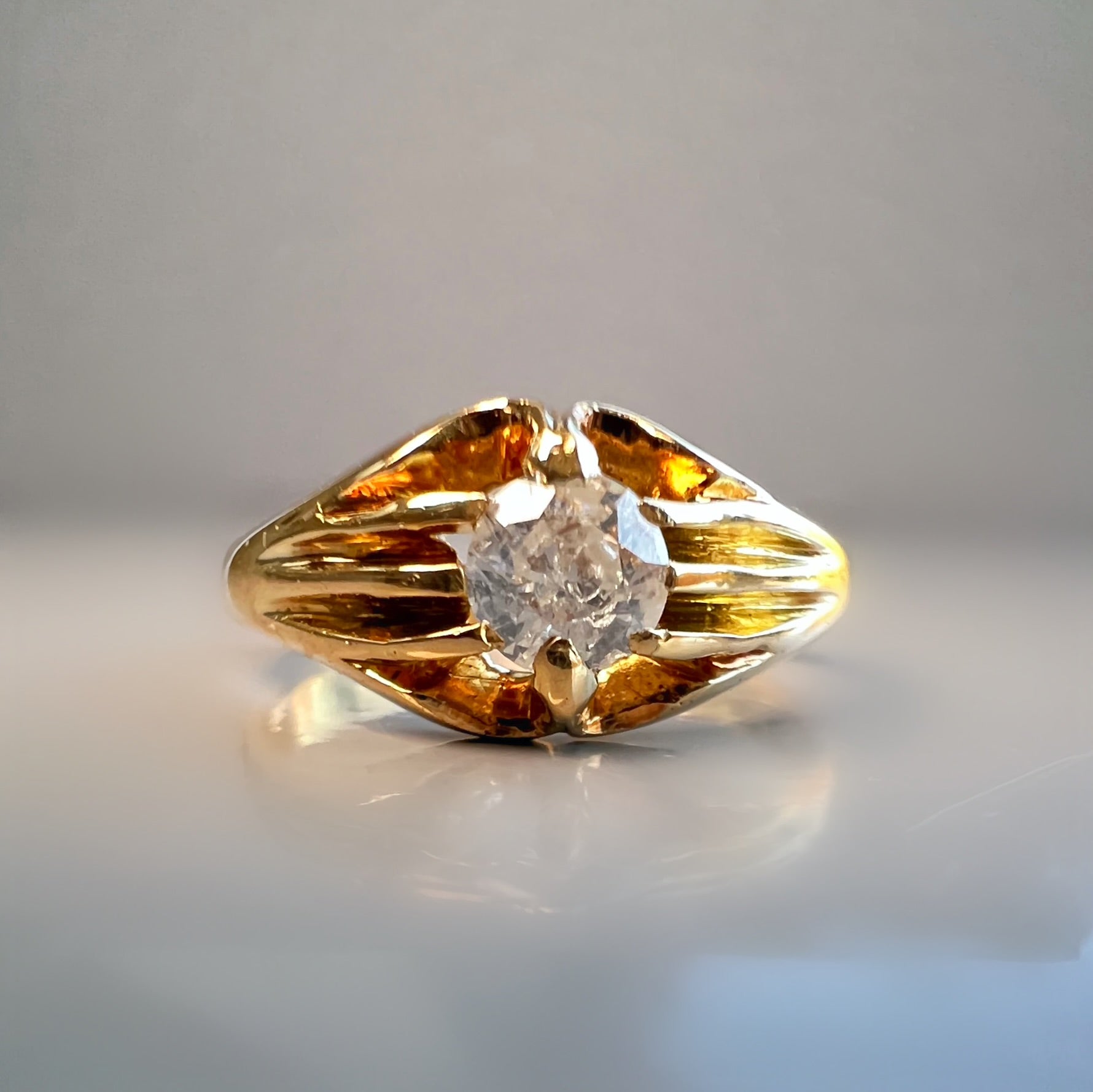 Antique Gold and 0.25ct Old Cut Diamond Solitaire Gypsy Ring