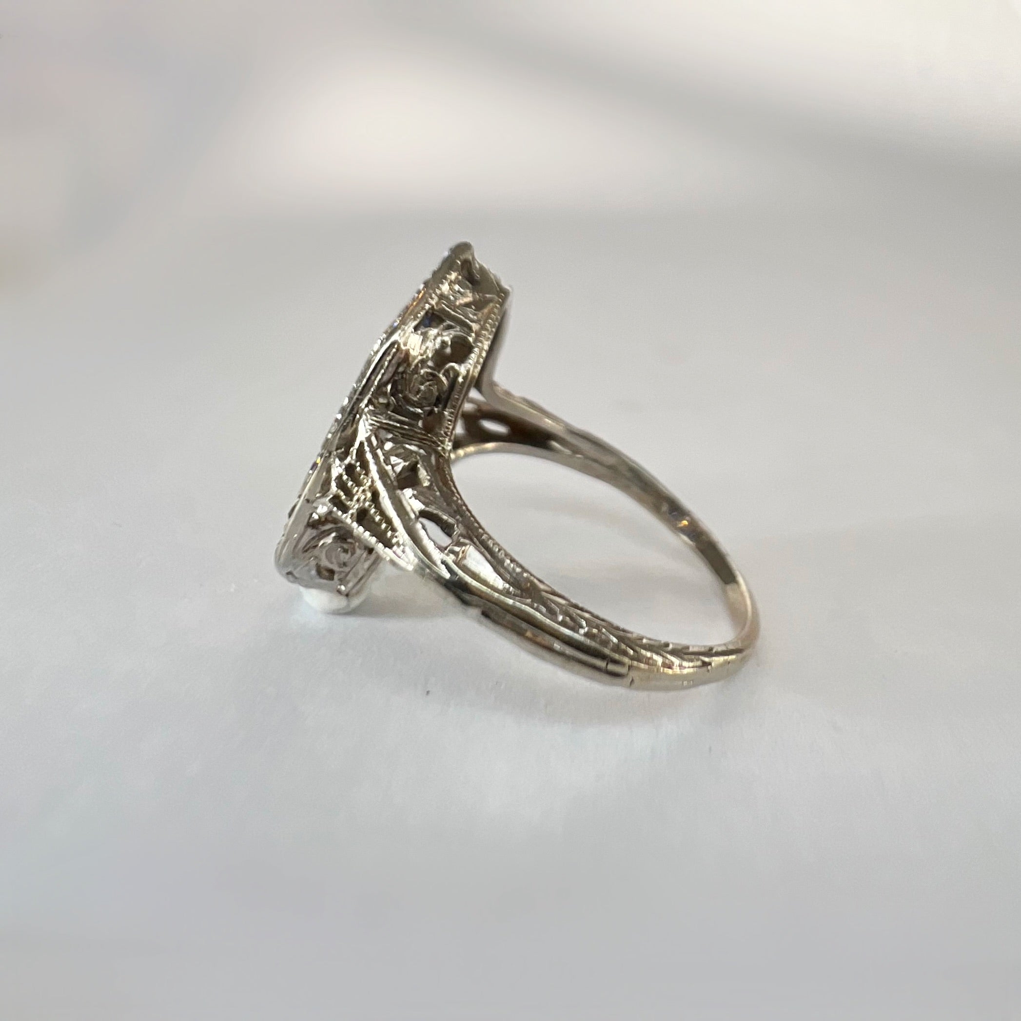 Antique Art Deco Sapphire and Diamond Panel Ring