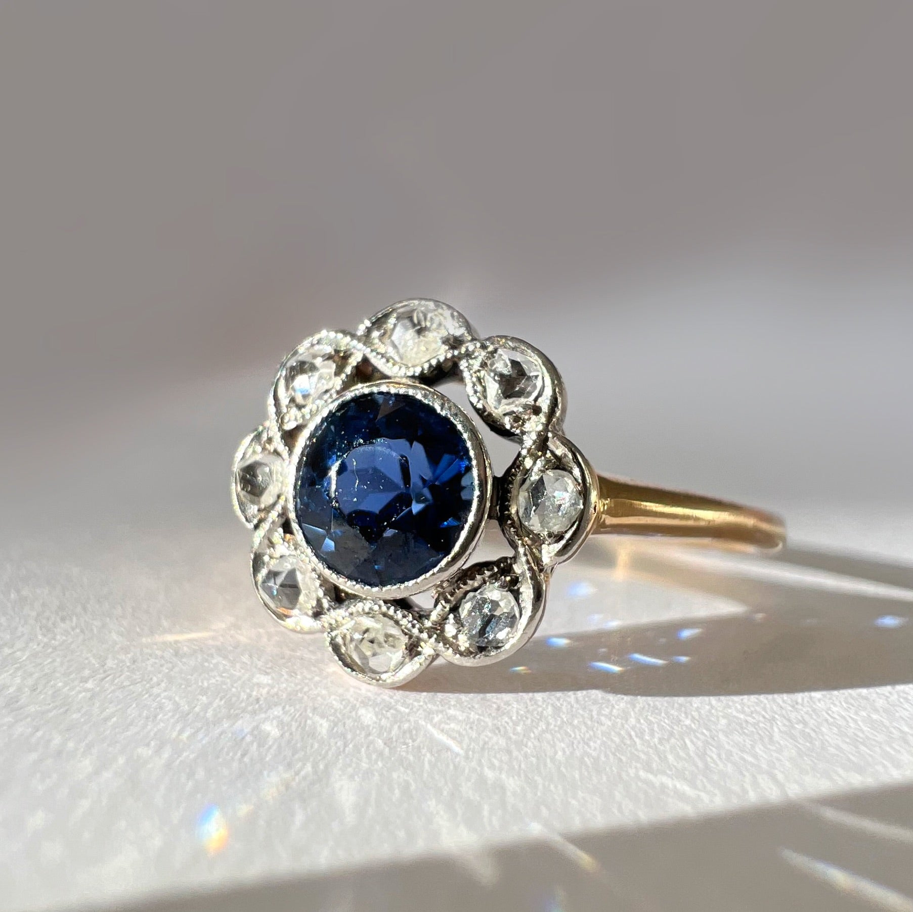 Vintage Sapphire and Diamond Cluster Ring