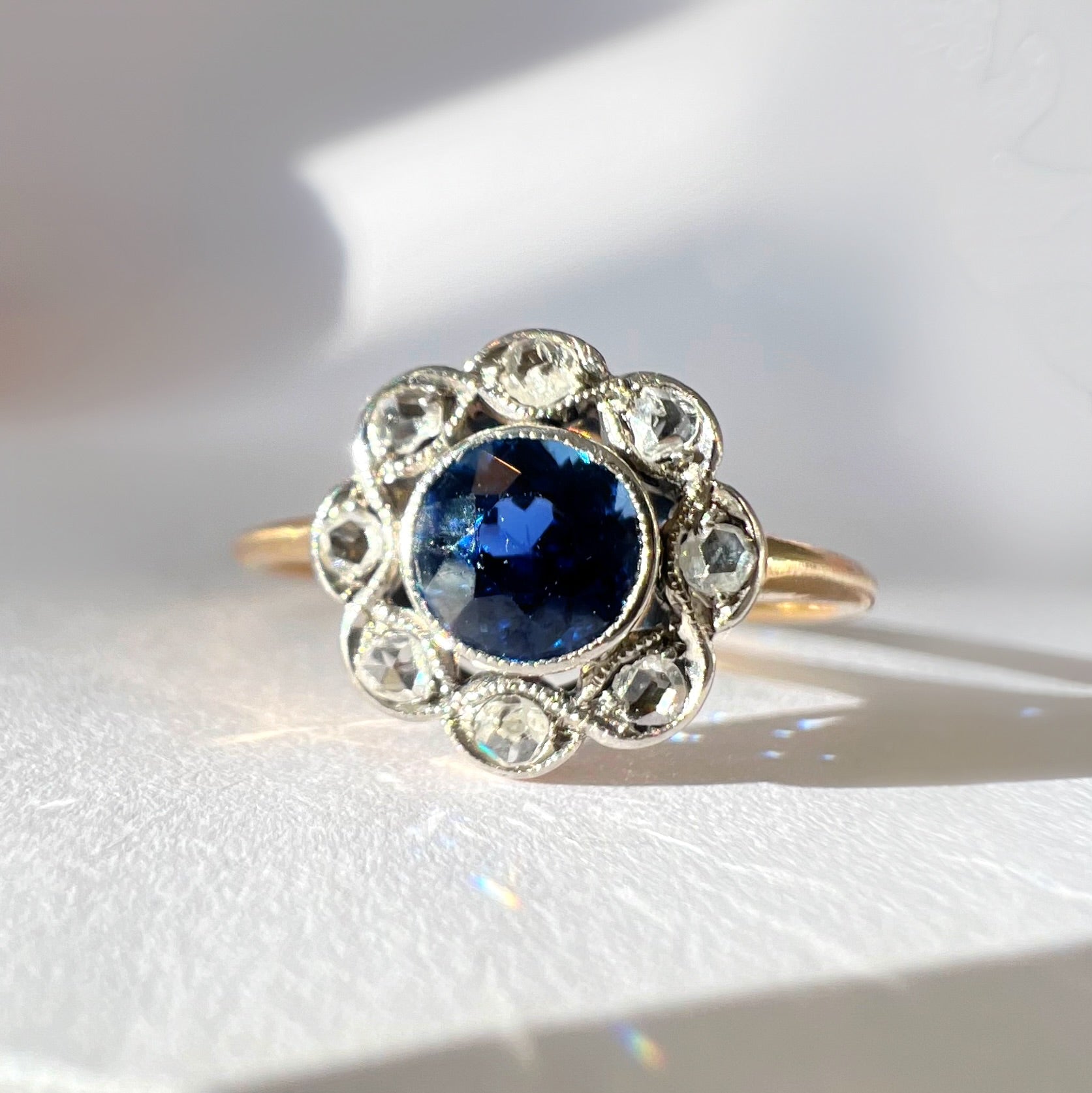 Vintage Sapphire and Diamond Cluster Ring