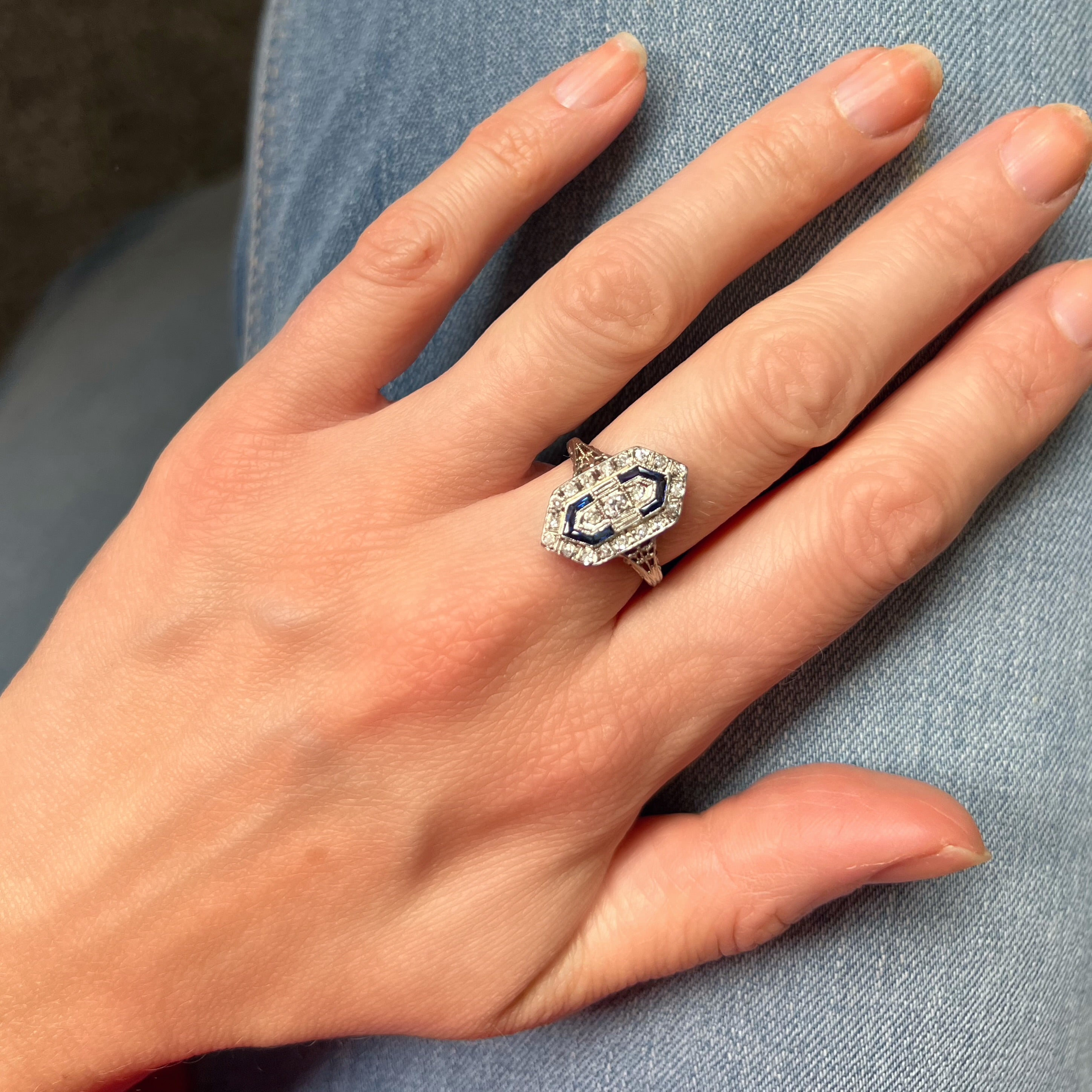 Antique Art Deco Sapphire and Diamond Panel Ring