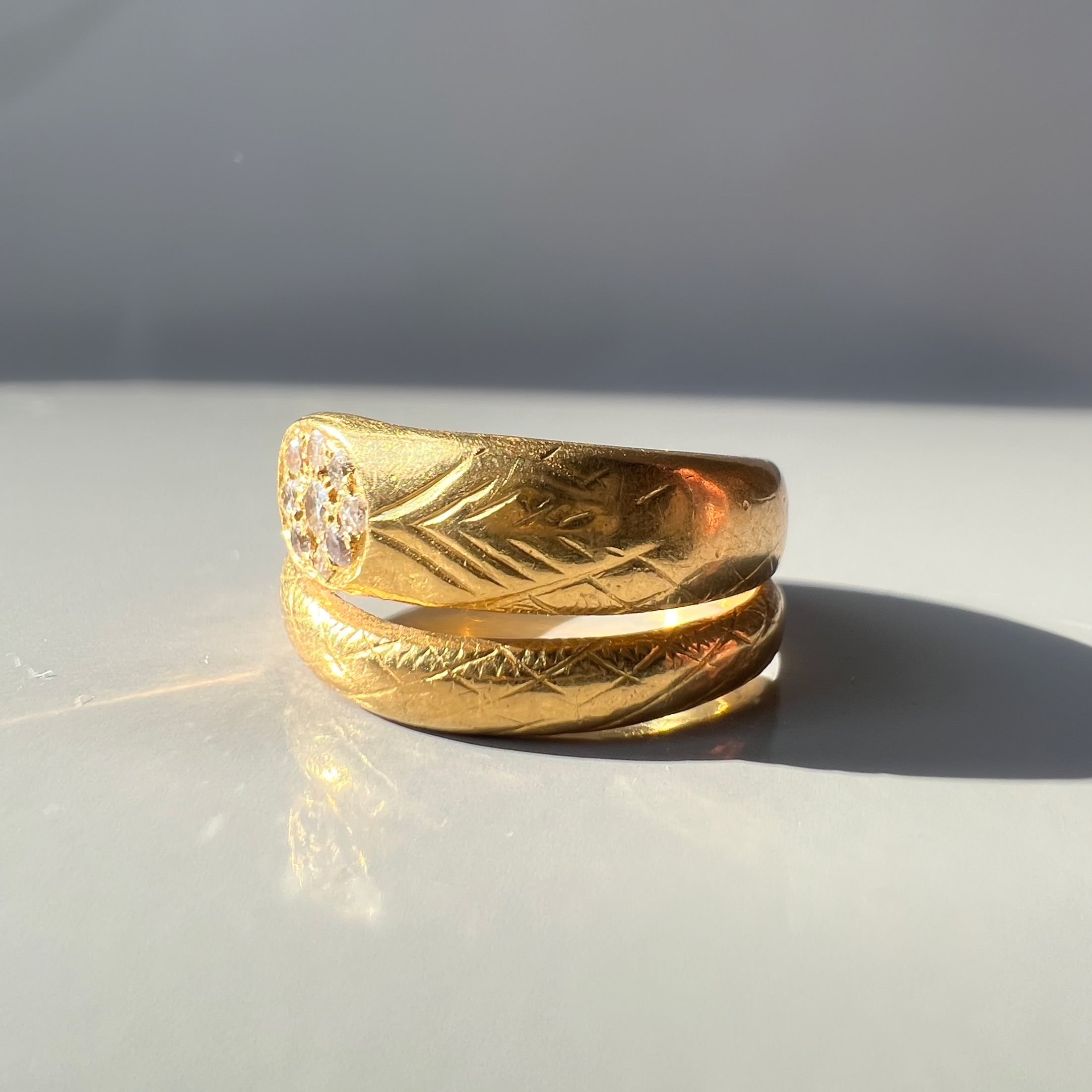 Antique Gold and Diamond Snake Ring