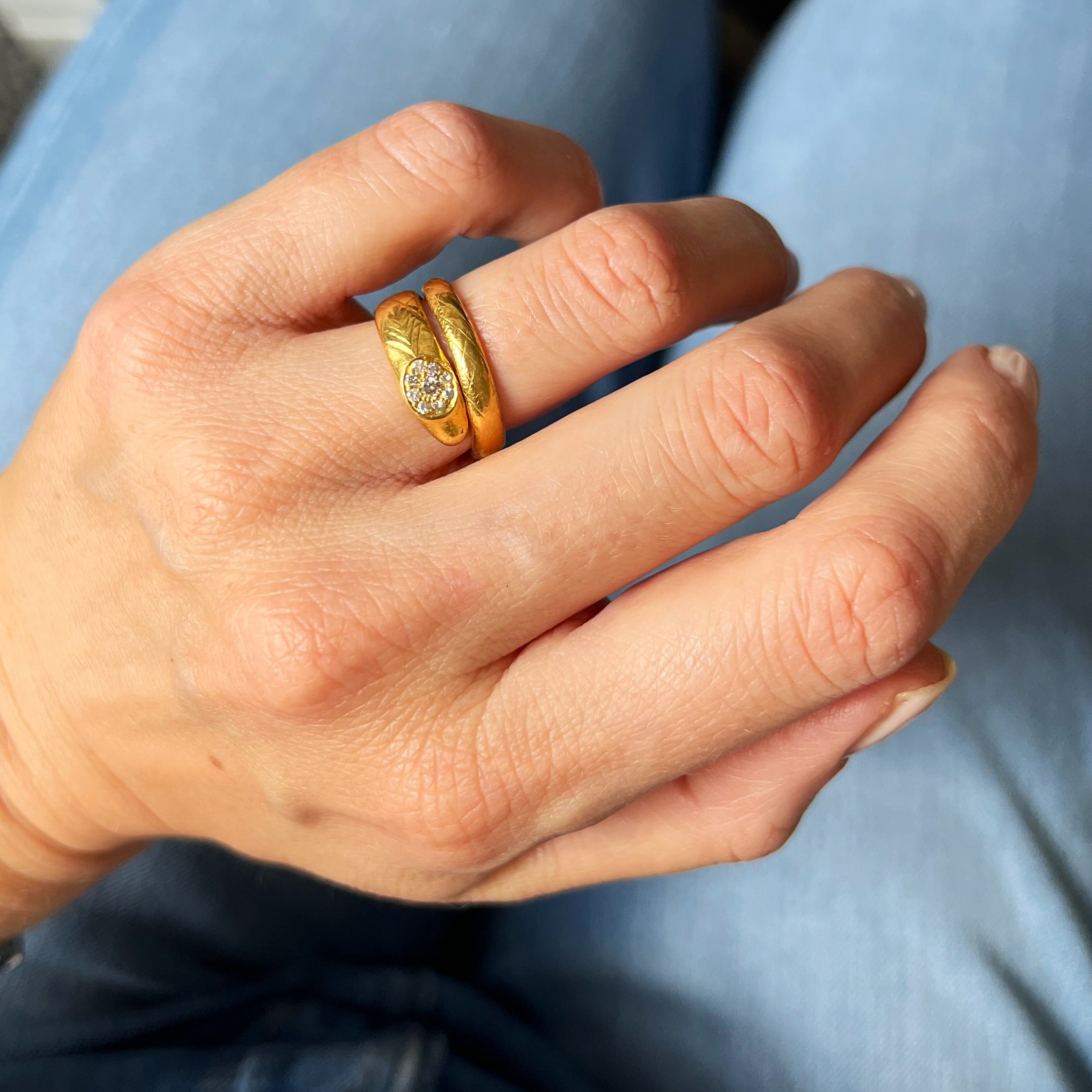 Antique Gold and Diamond Snake Ring