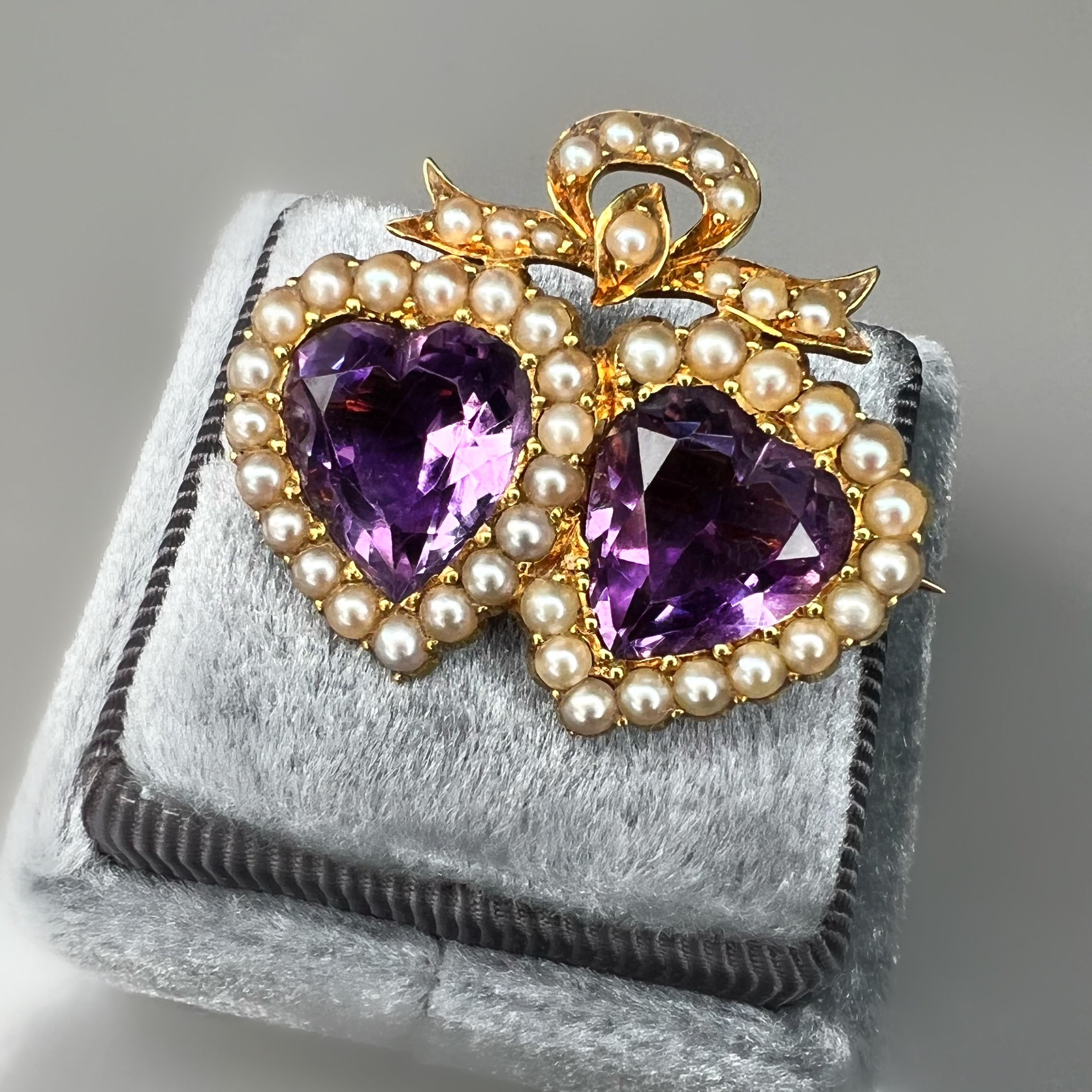 Amethyst and Pearl Heart Brooch