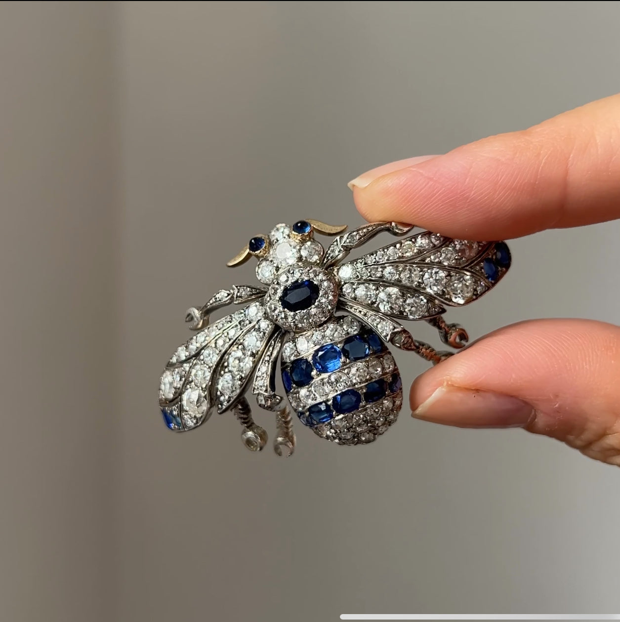 Antique Diamond and Sapphire Set Bee Brooch