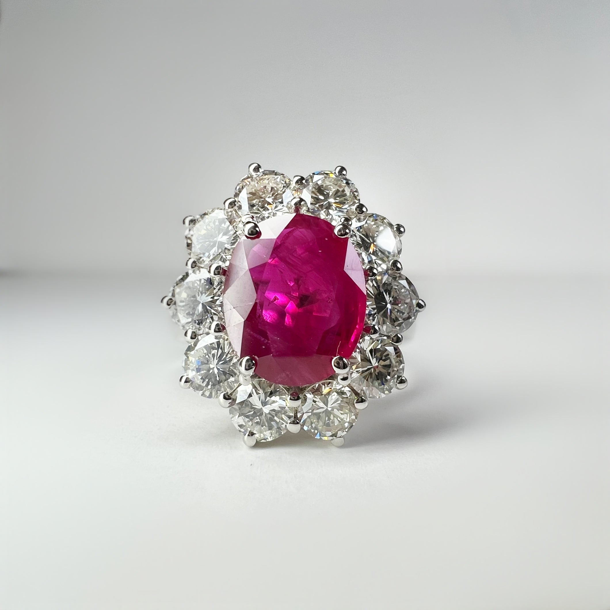 Large 2.47ct Ruby and Diamond Cluster Ring