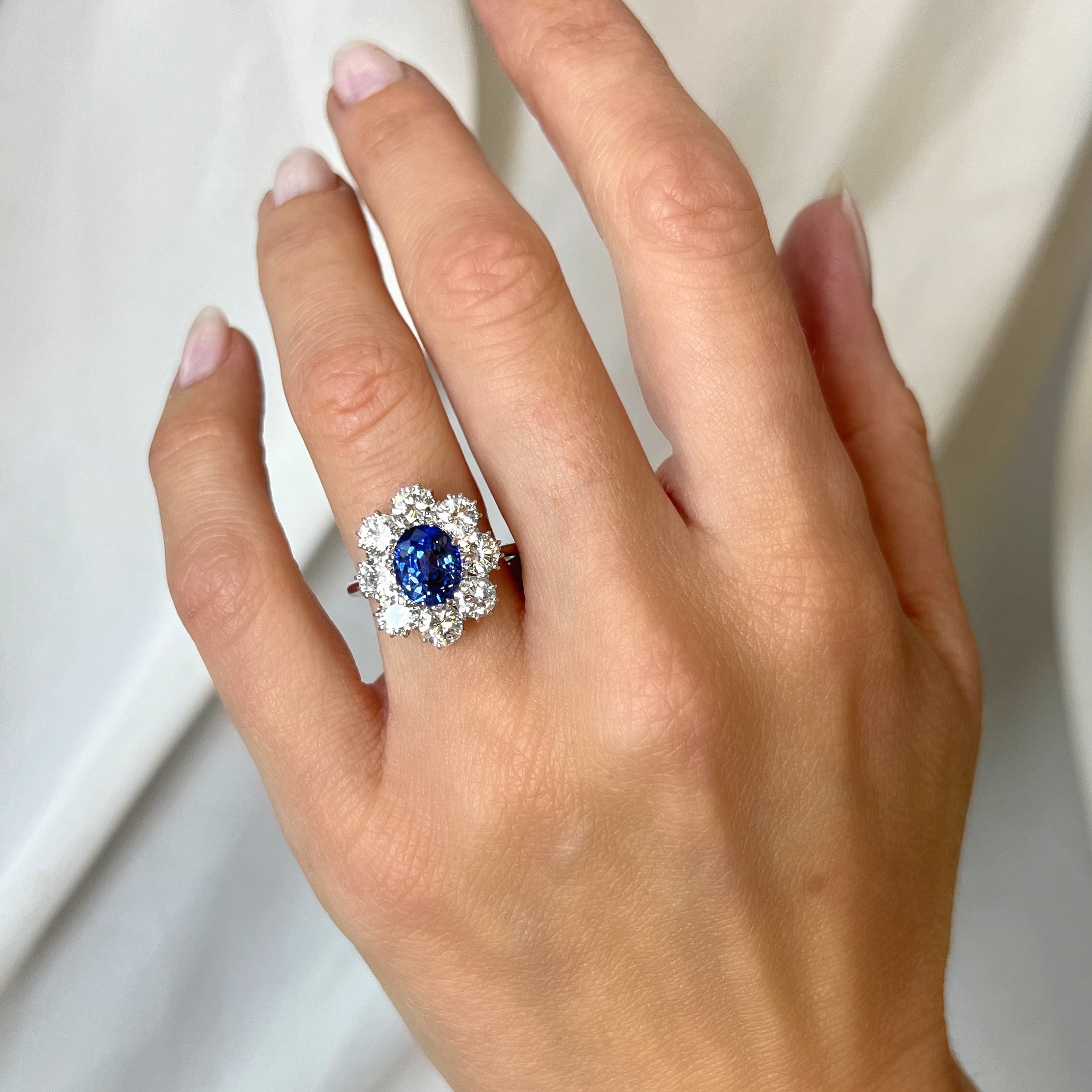 2.96ct Sapphire and 2.40ct Diamond Cluster Ring