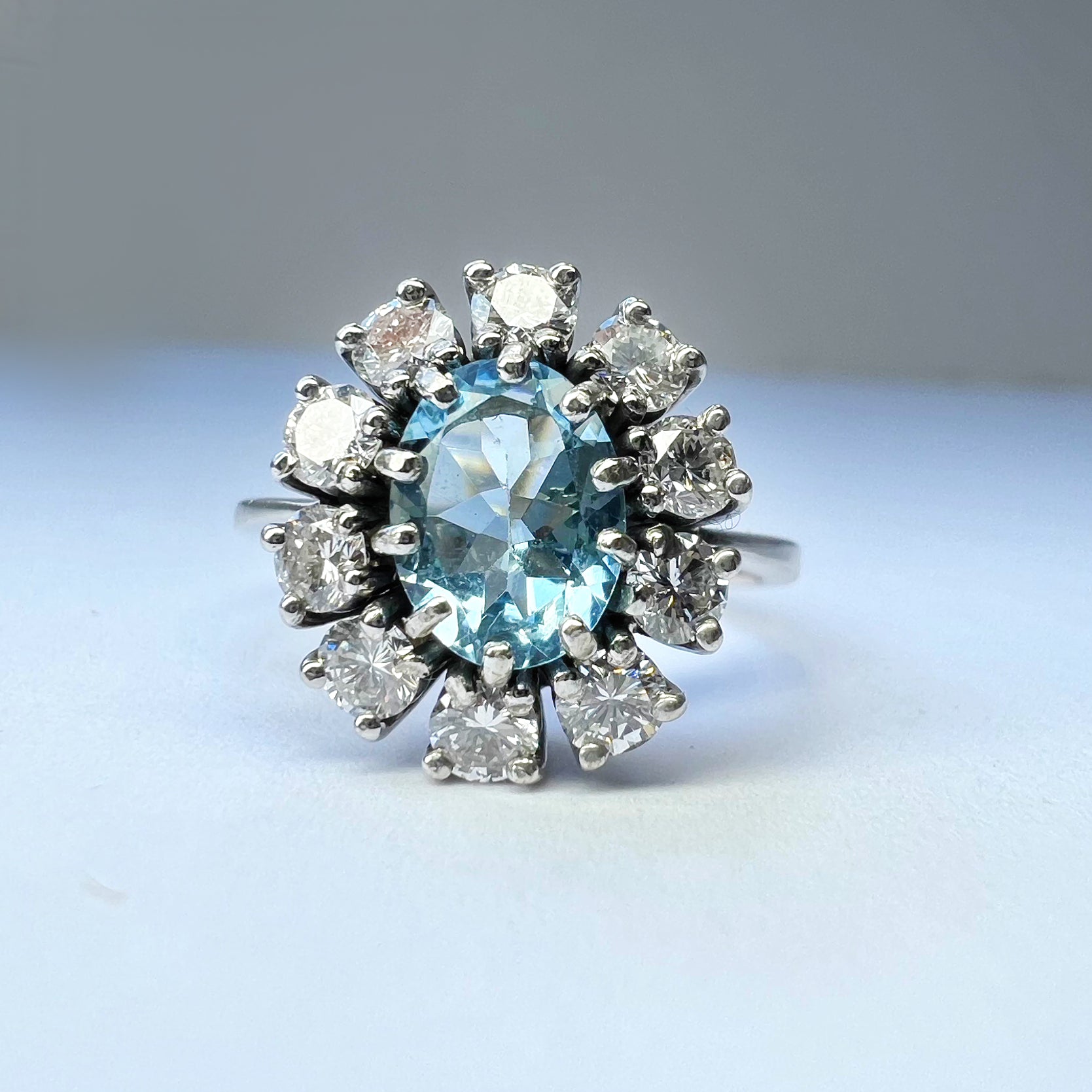 Aquamarine and diamond cluster ring online