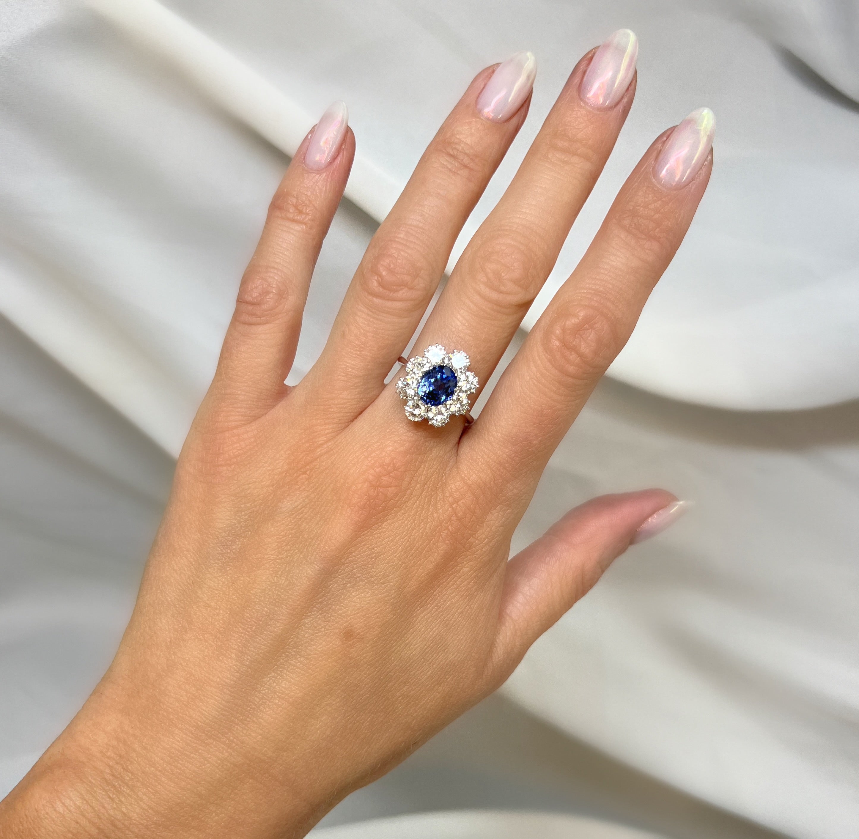 2.96ct Sapphire and 2.40ct Diamond Cluster Ring