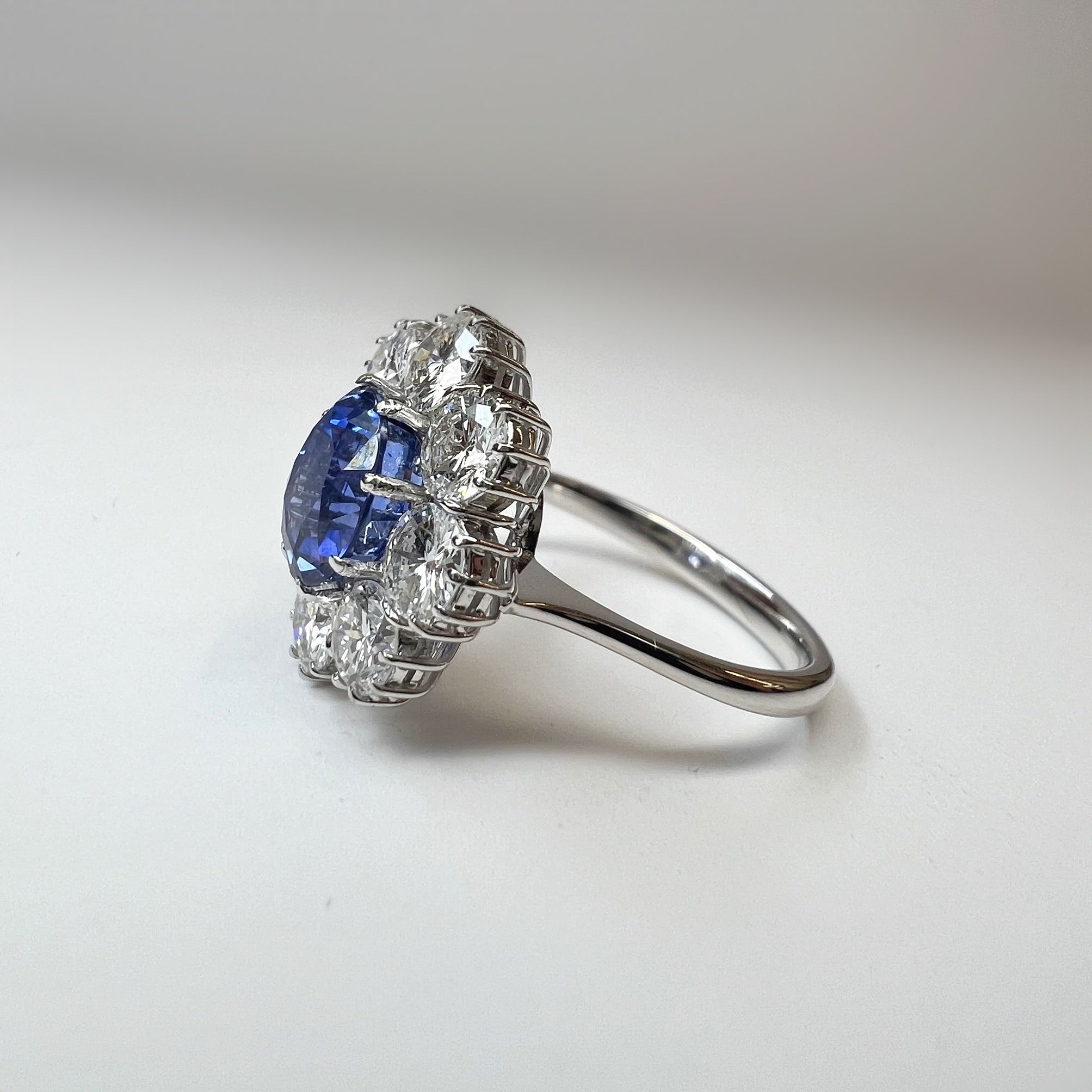 2.96ct Sapphire and 2.40ct Diamond Cluster Ring