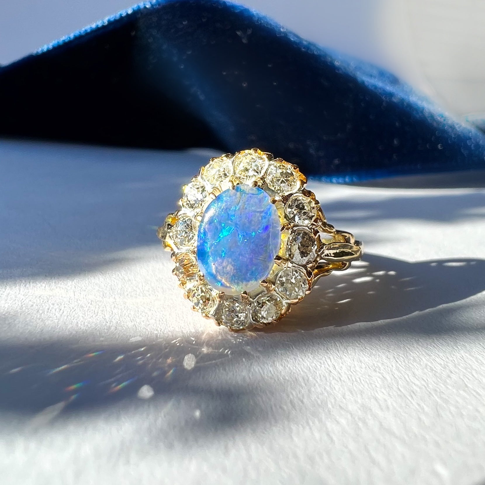 Vintage Opal and 0.60ct Diamond Cluster Ring