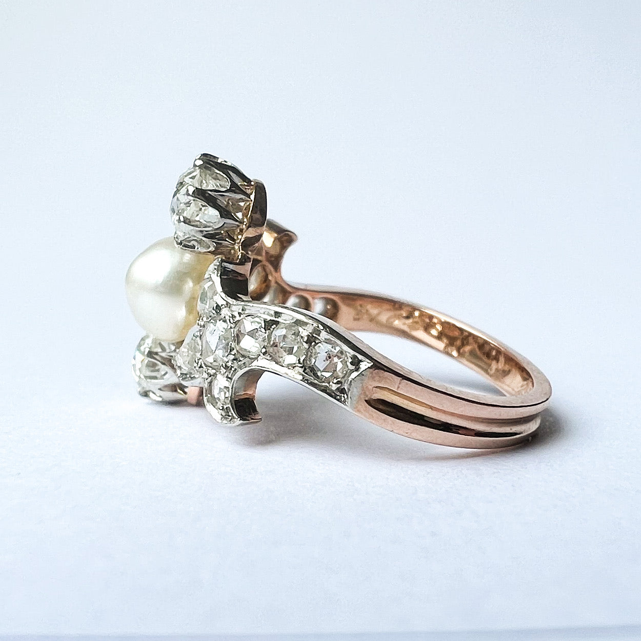 Antique Belle Époque Natural Pearl and Diamond Ring