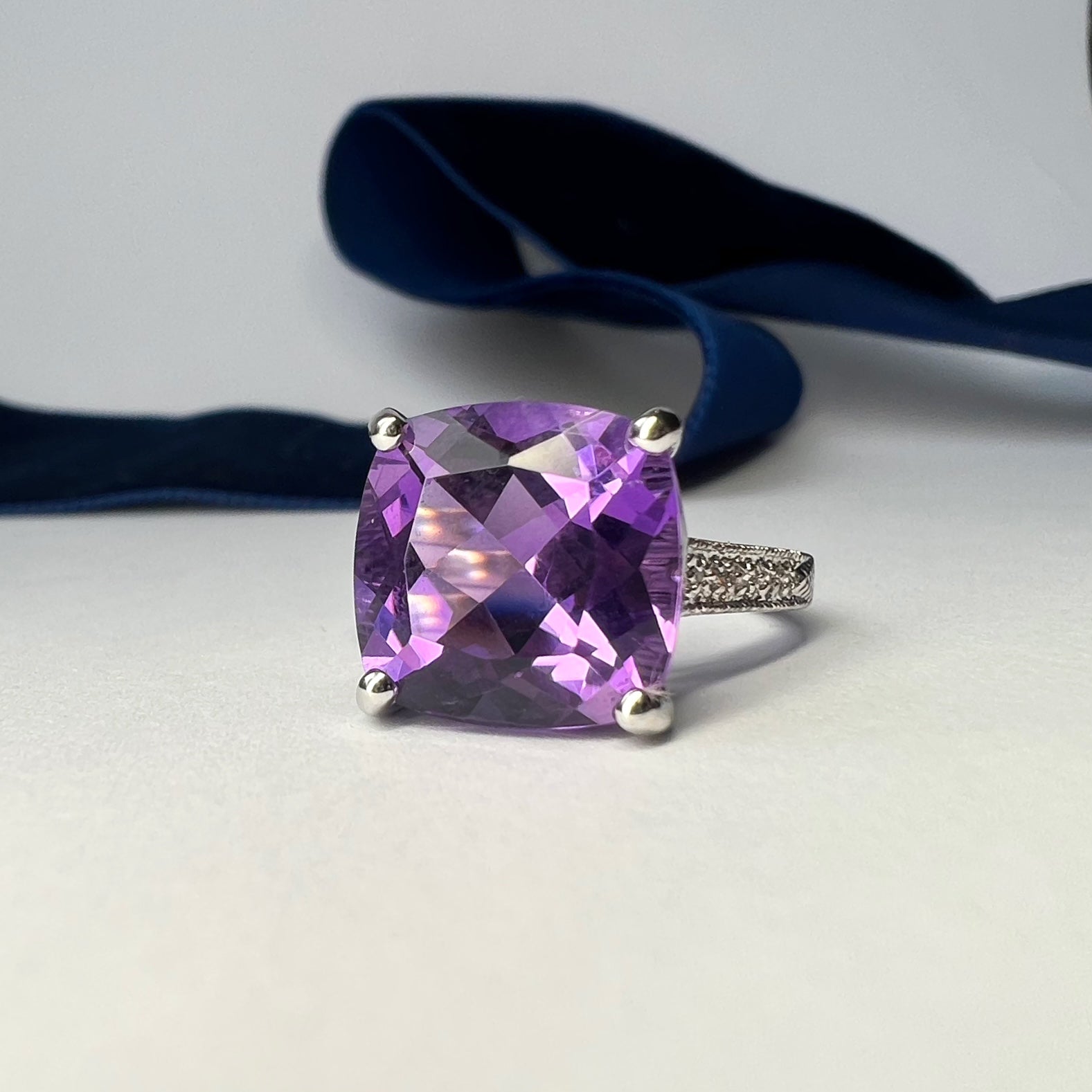 Large Amethyst and Diamond Dress Ring