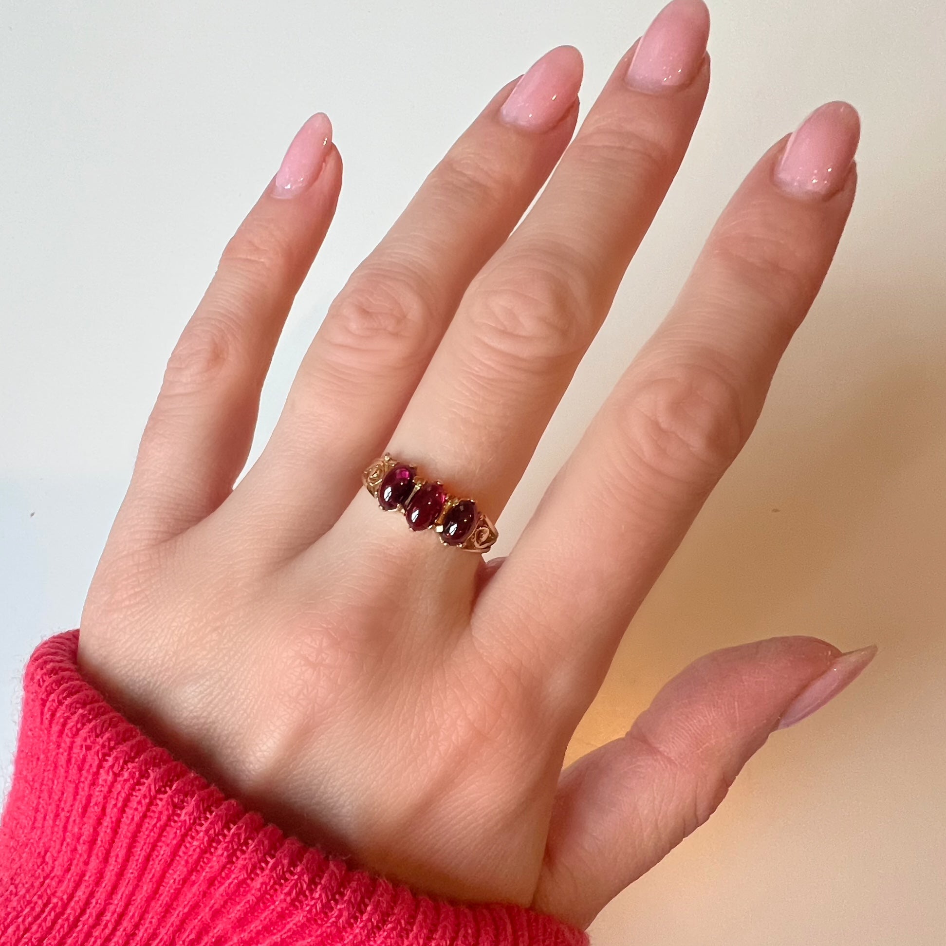 Vintage 3 Stone Garnet Ring
